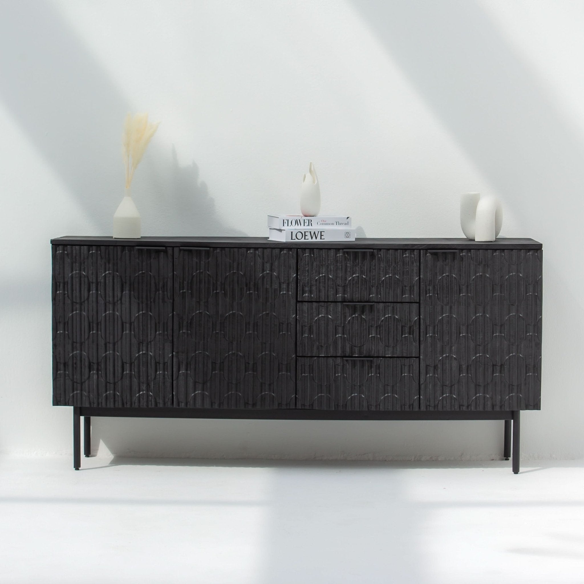 BLACK GALAXY THREE DRAWER THREE DOOR SIDEBOARD - Art and craft furniture