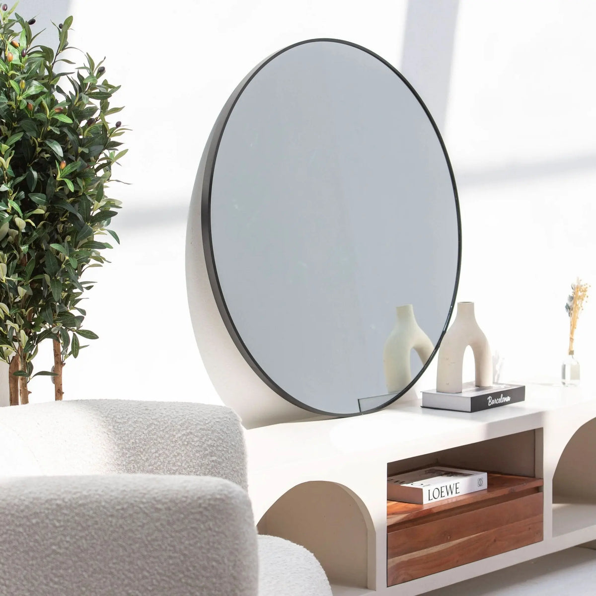 Byron Black Metal Round Frame Mirror - Art and craft furniture