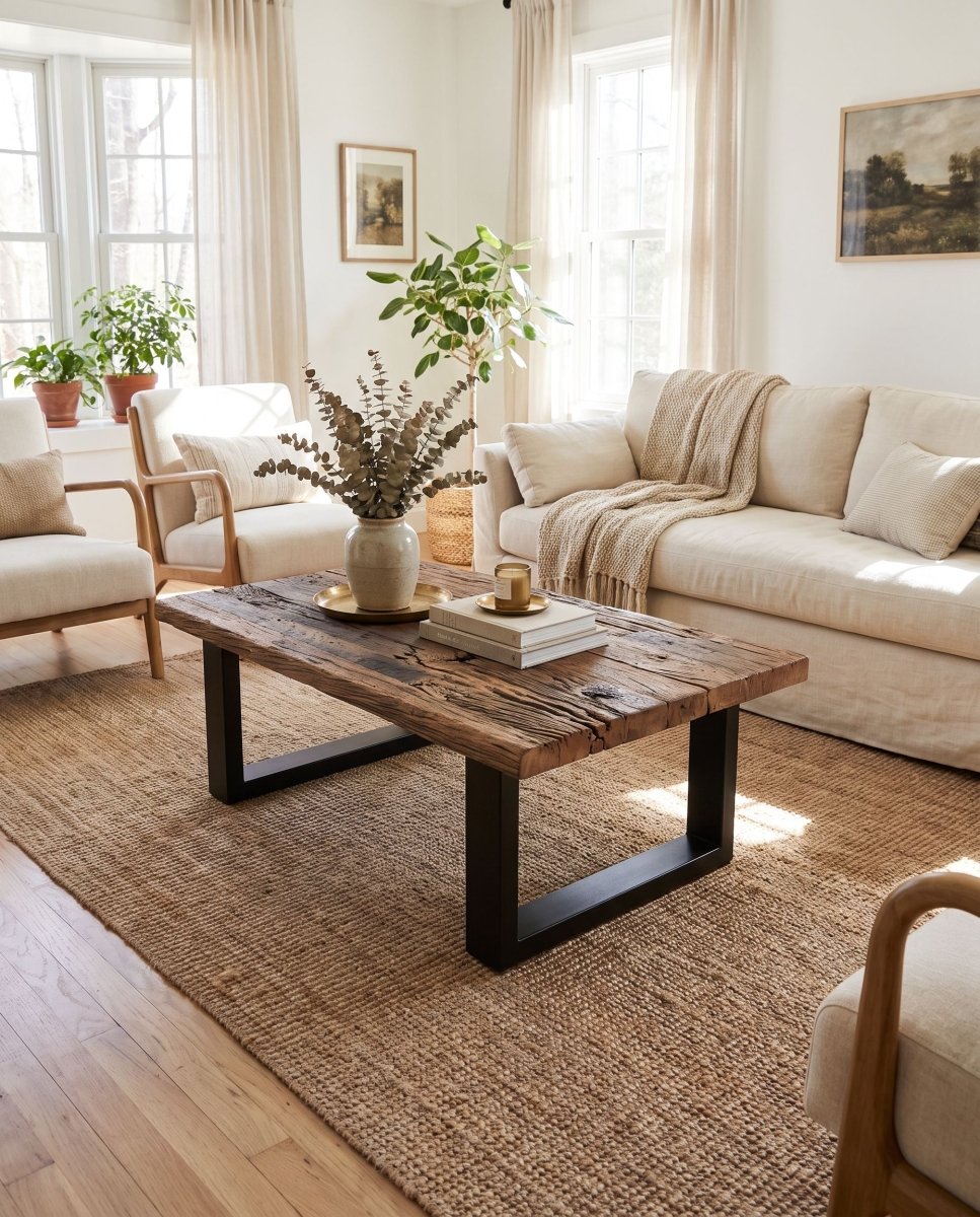 Calisto Railway Wood U Leg Coffee Table - Art and craft furniture