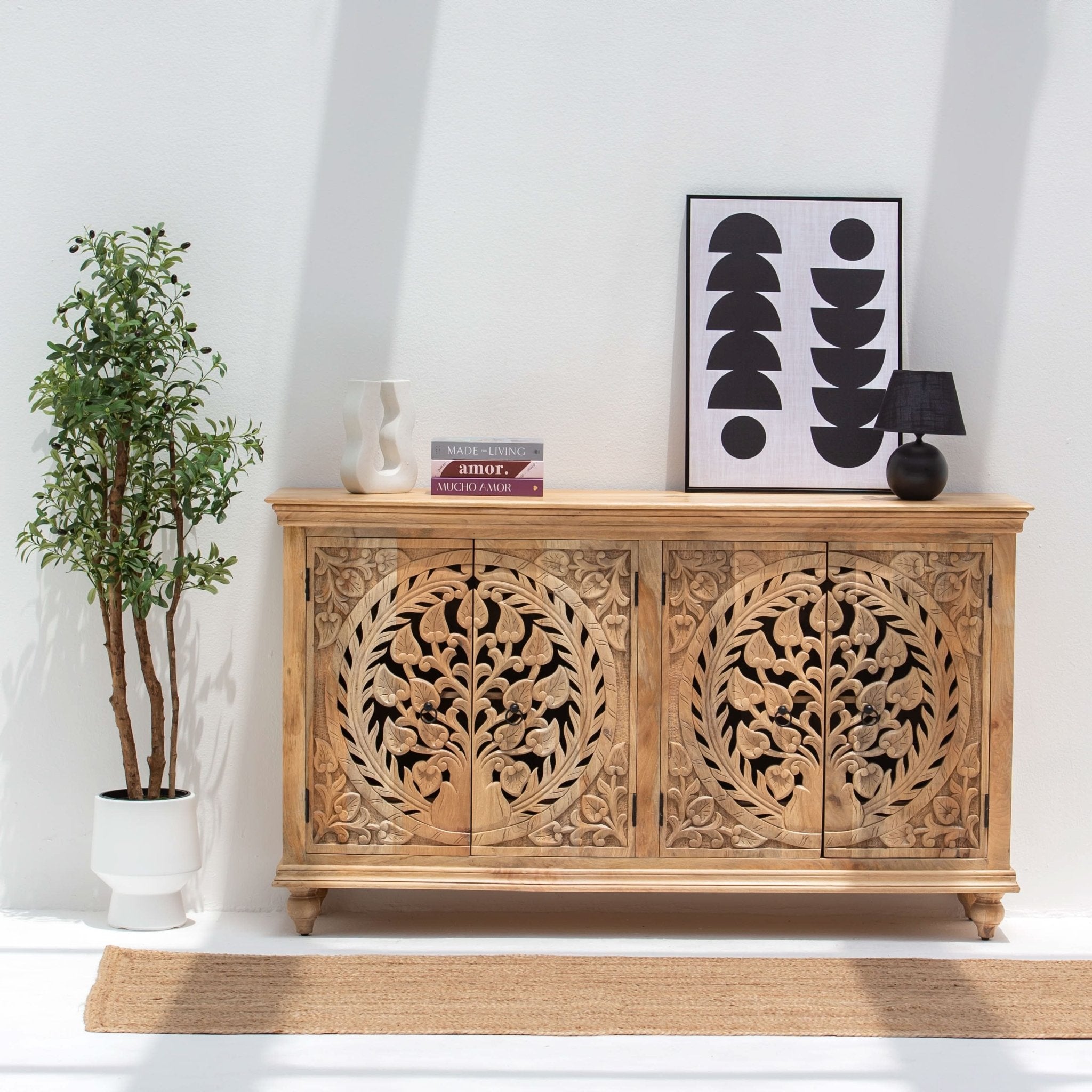 CALVIAN WOODEN FOUR DOOR SIDEBOARD - Art and craft furniture