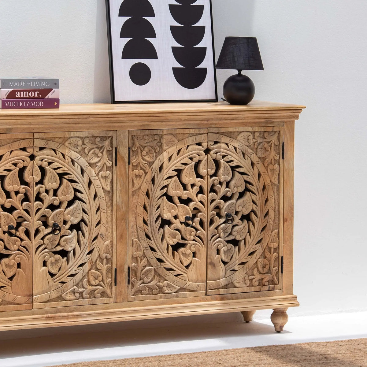 CALVIAN WOODEN FOUR DOOR SIDEBOARD - Art and craft furniture