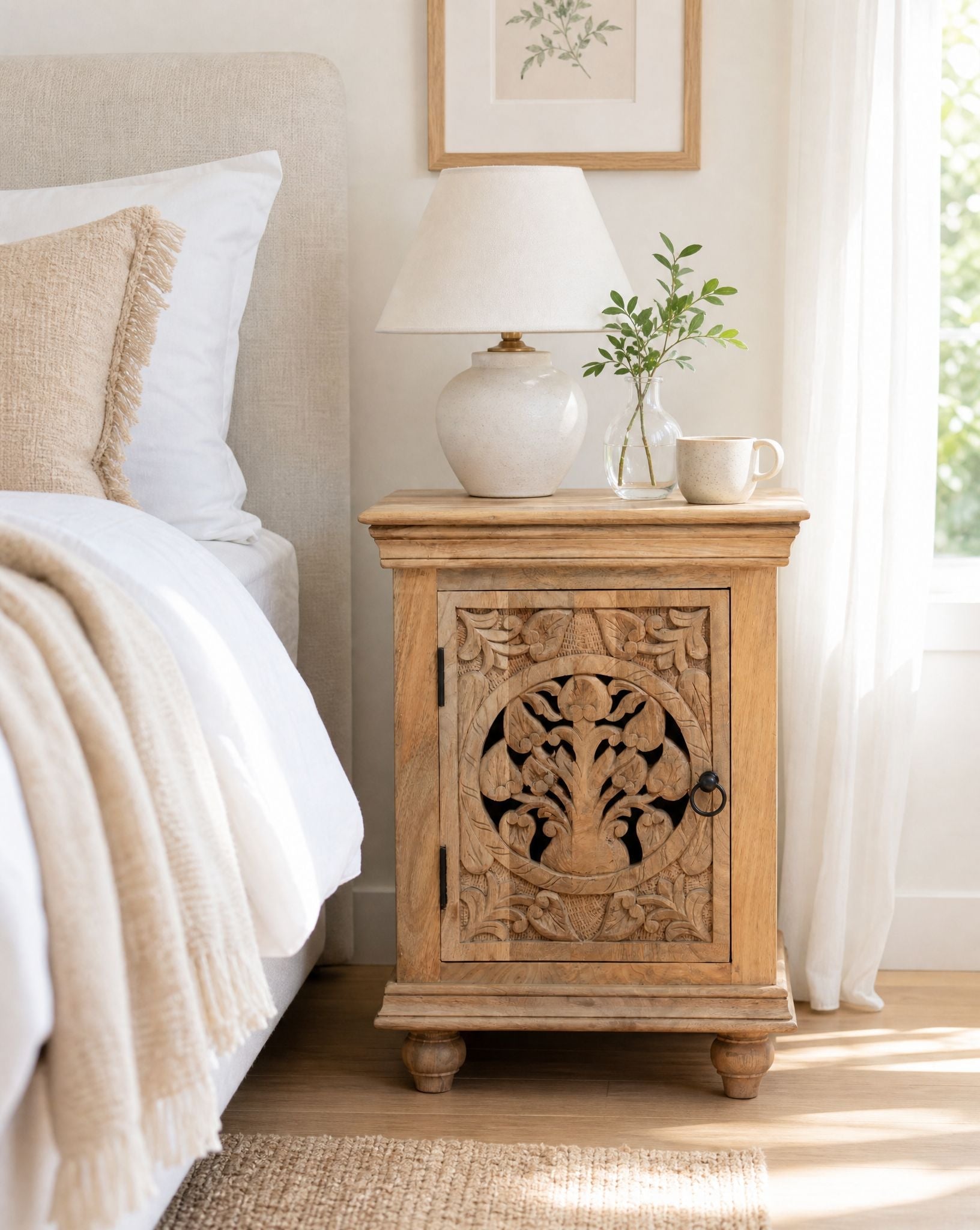 Calvian Wooden Nightstand Table - Art and craft furniture