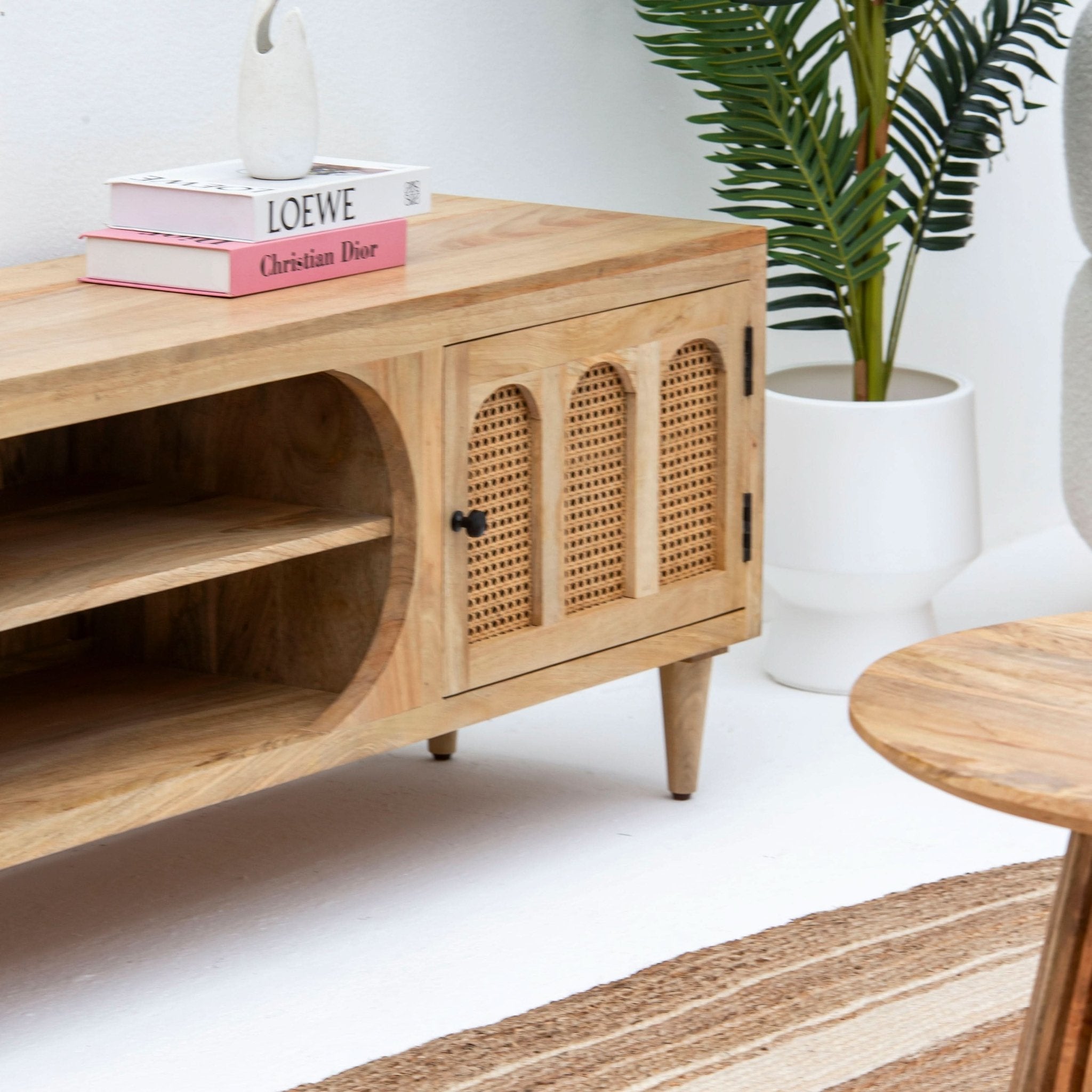 CANOVA-CURVE CANE TWO DOOR TV STAND - Art and craft furniture