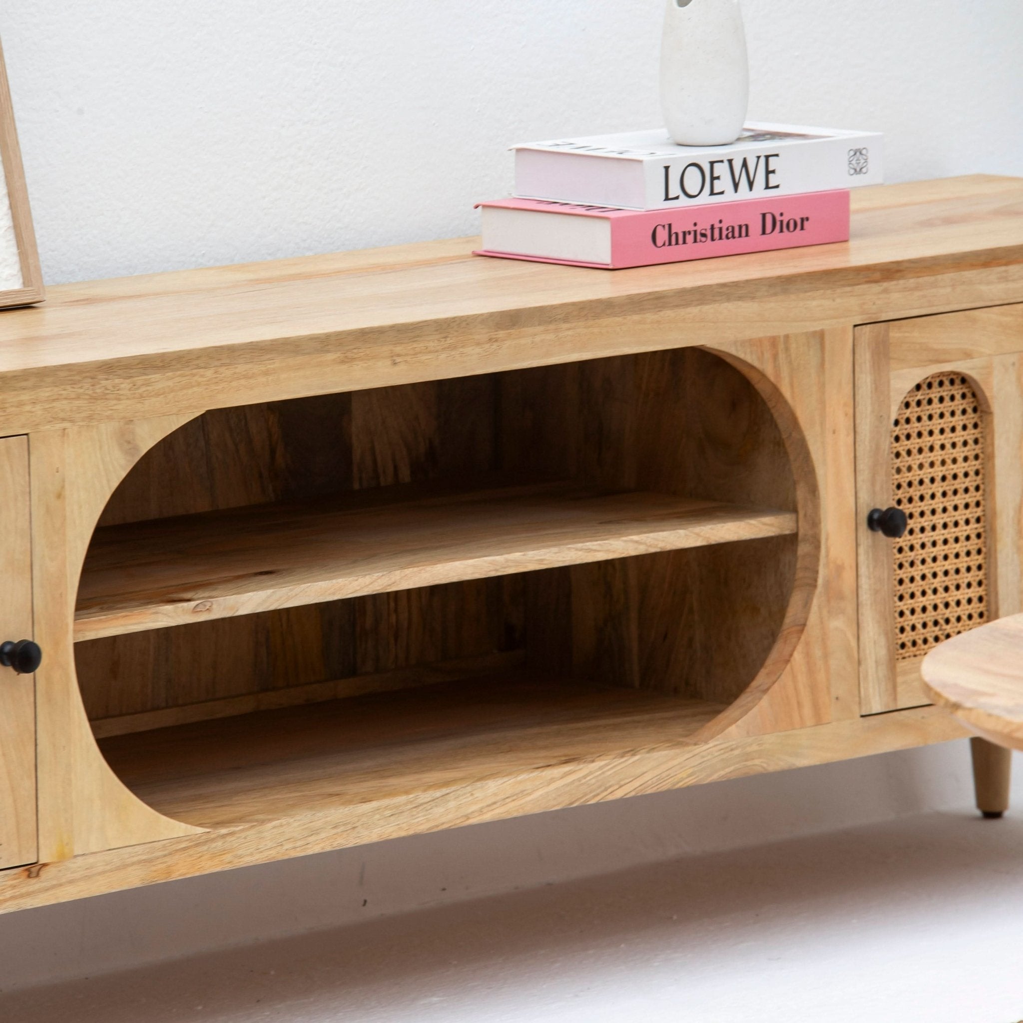 CANOVA-CURVE CANE TWO DOOR TV STAND - Art and craft furniture