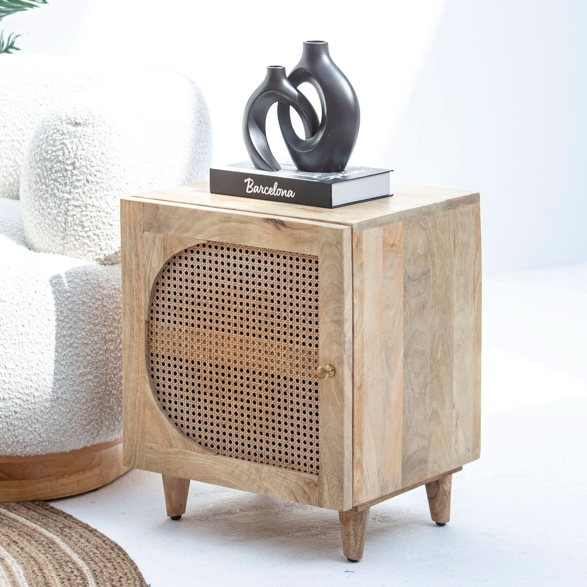 CANOVIA CANE ONE DOOR NIGHTSTAND TABLE - Art and craft furniture