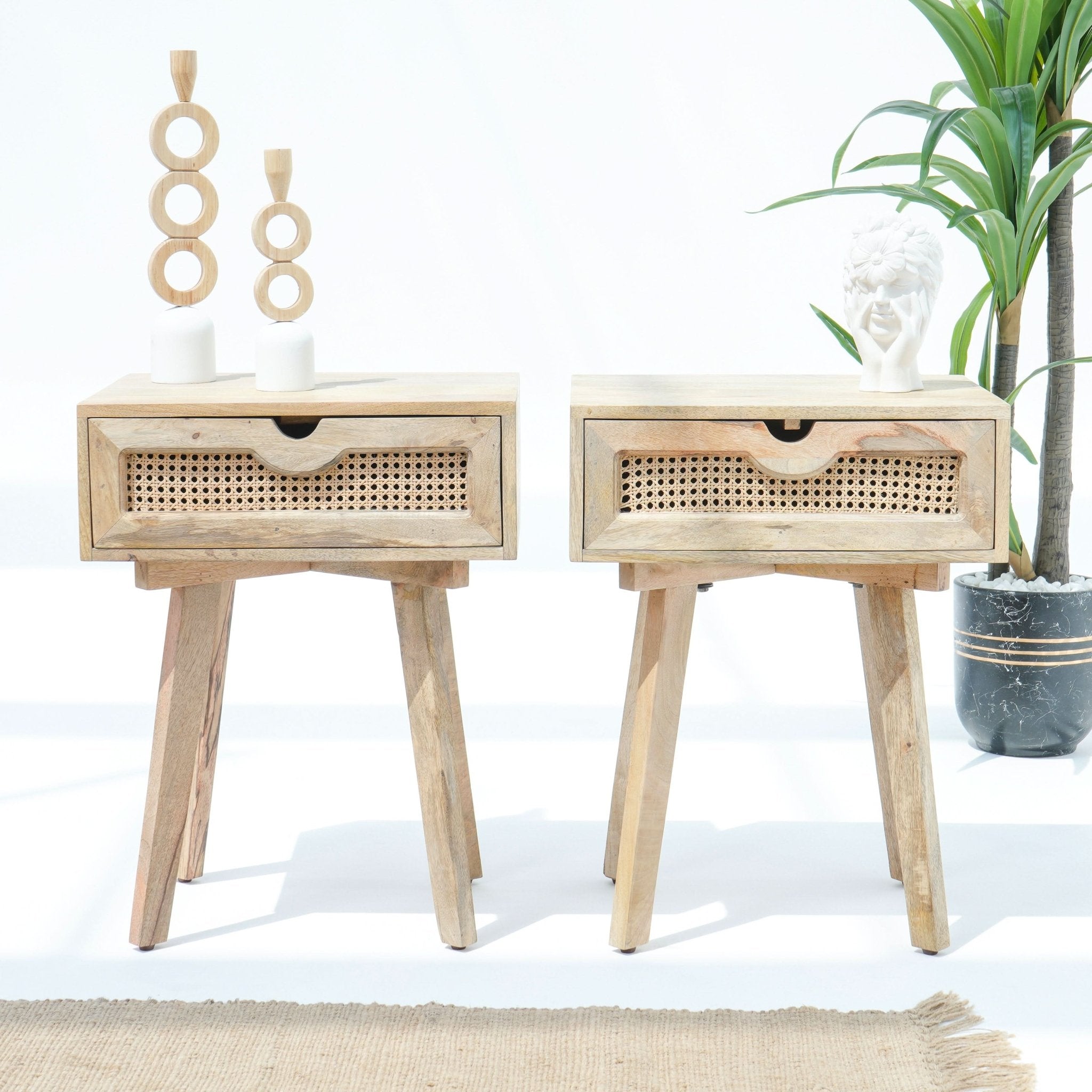 CANOVIA CANE ONE DRAWER NIGHTSTAND TABLE - Art and craft furniture