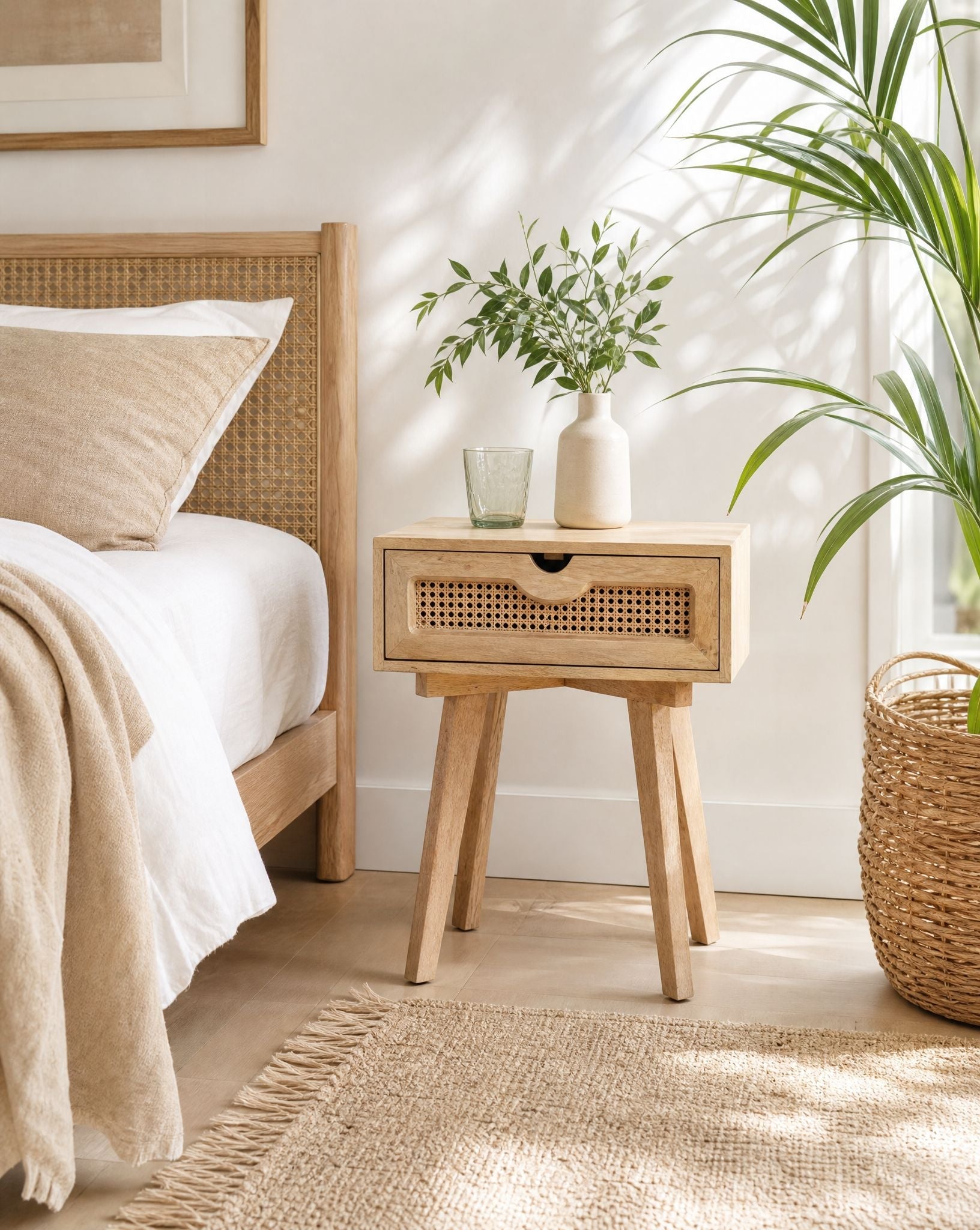 Canovia Cane One Drawer Nightstand Table - Art and craft furniture