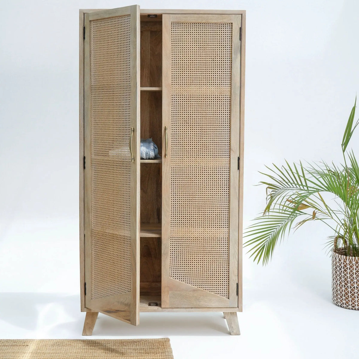 Solento Rattan Door Wooden Cabinet - Art and craft furniture