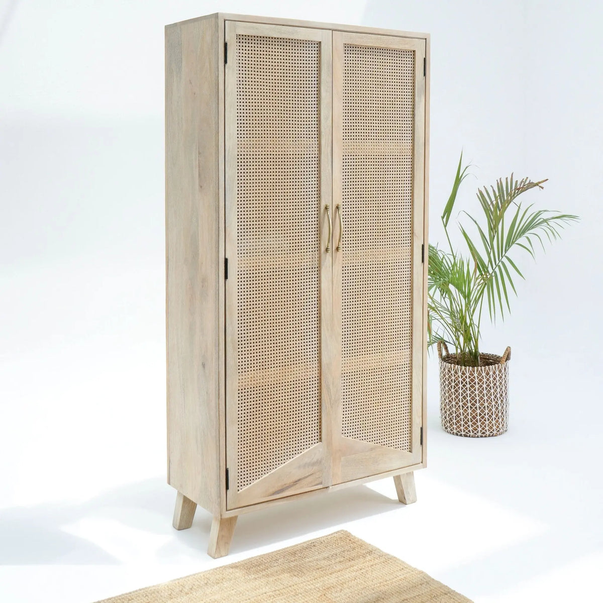 Solento Rattan Door Wooden Cabinet - Art and craft furniture