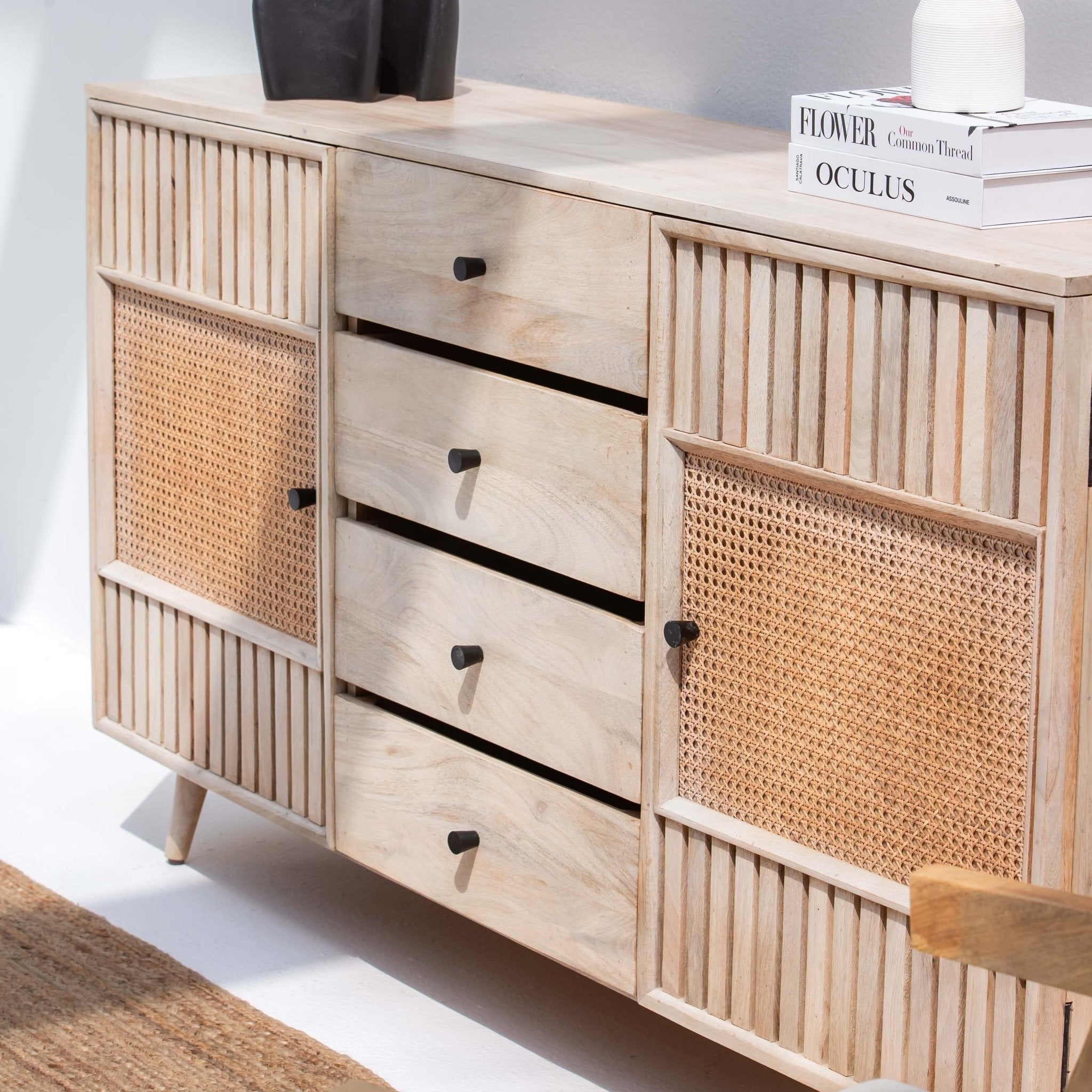 CANOVIA CANE TWO DOOR FOUR DRAWER SIDEBOARD - Art and craft furniture