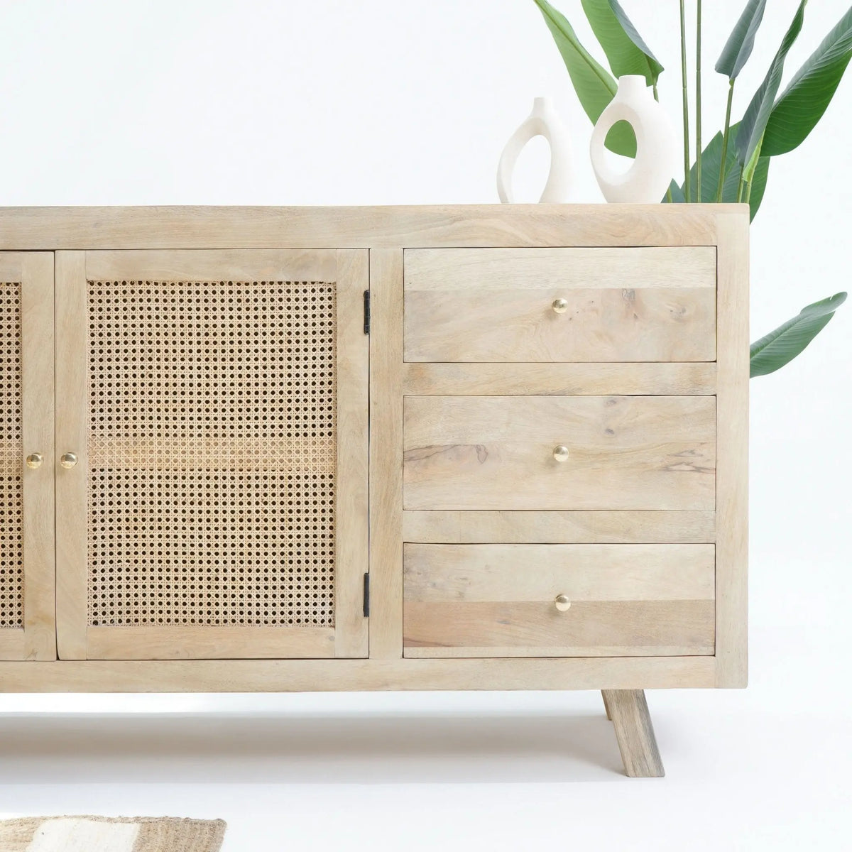Canovia Cane Two Door Mango Wood Sideboard - Art and craft furniture