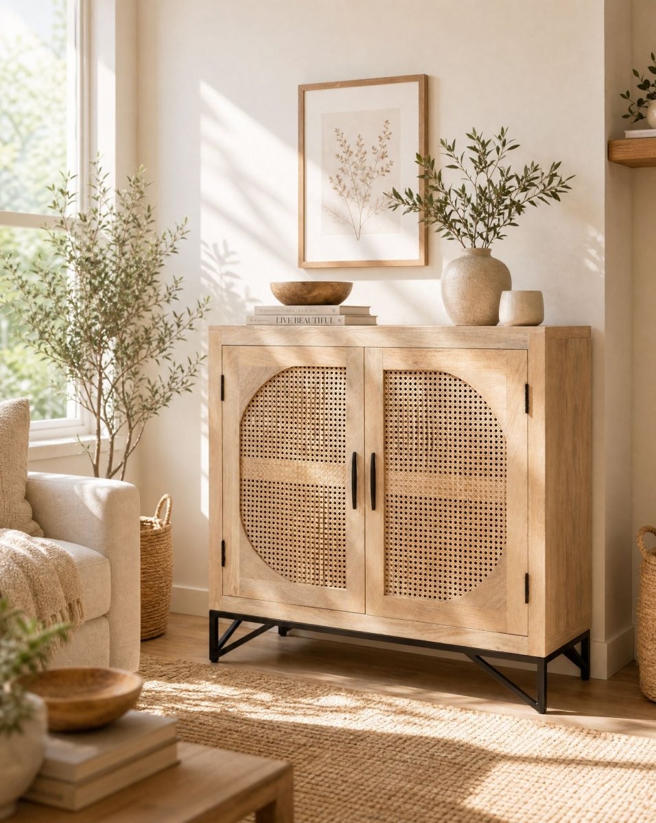 Canovia Cane Two Door Wooden Sideboard - Art and craft furniture