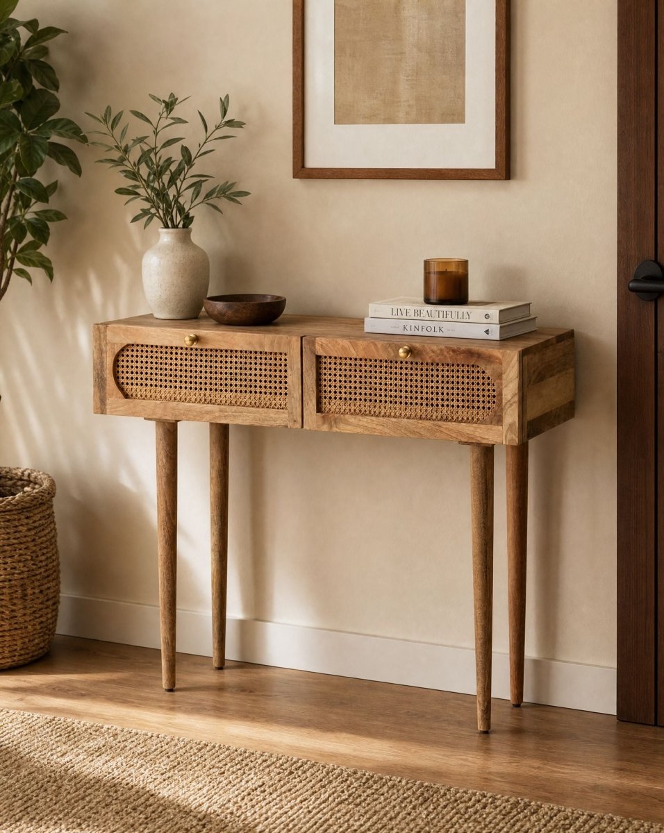 Canovia Cane Two Drawer Console Table - Art and craft furniture