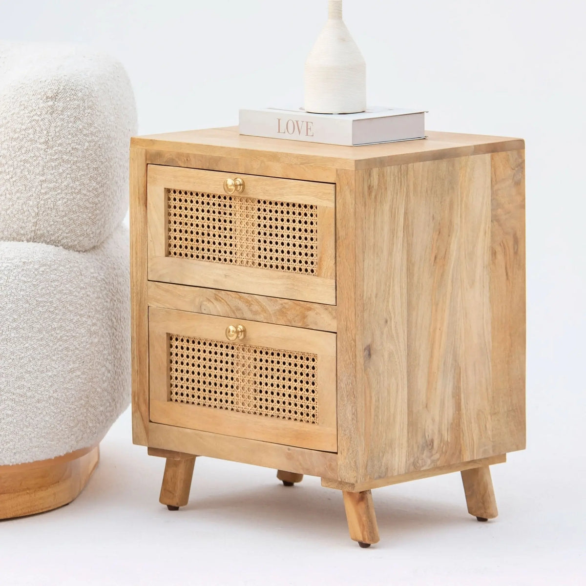 Canovia Cane Two Drawer Nightstand Table - Art and craft furniture