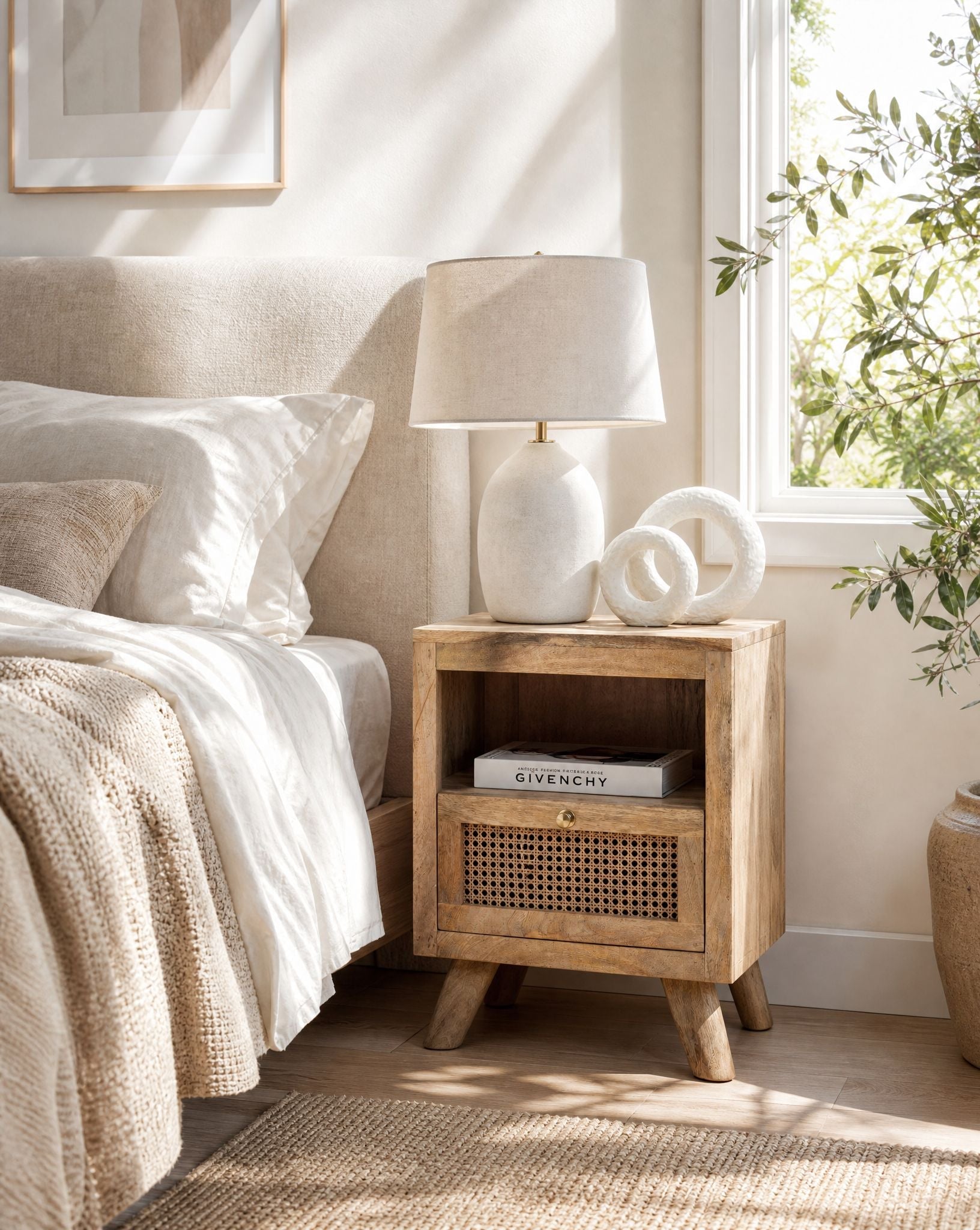 Canovia Rattan Bed Side Table - Art and craft furniture