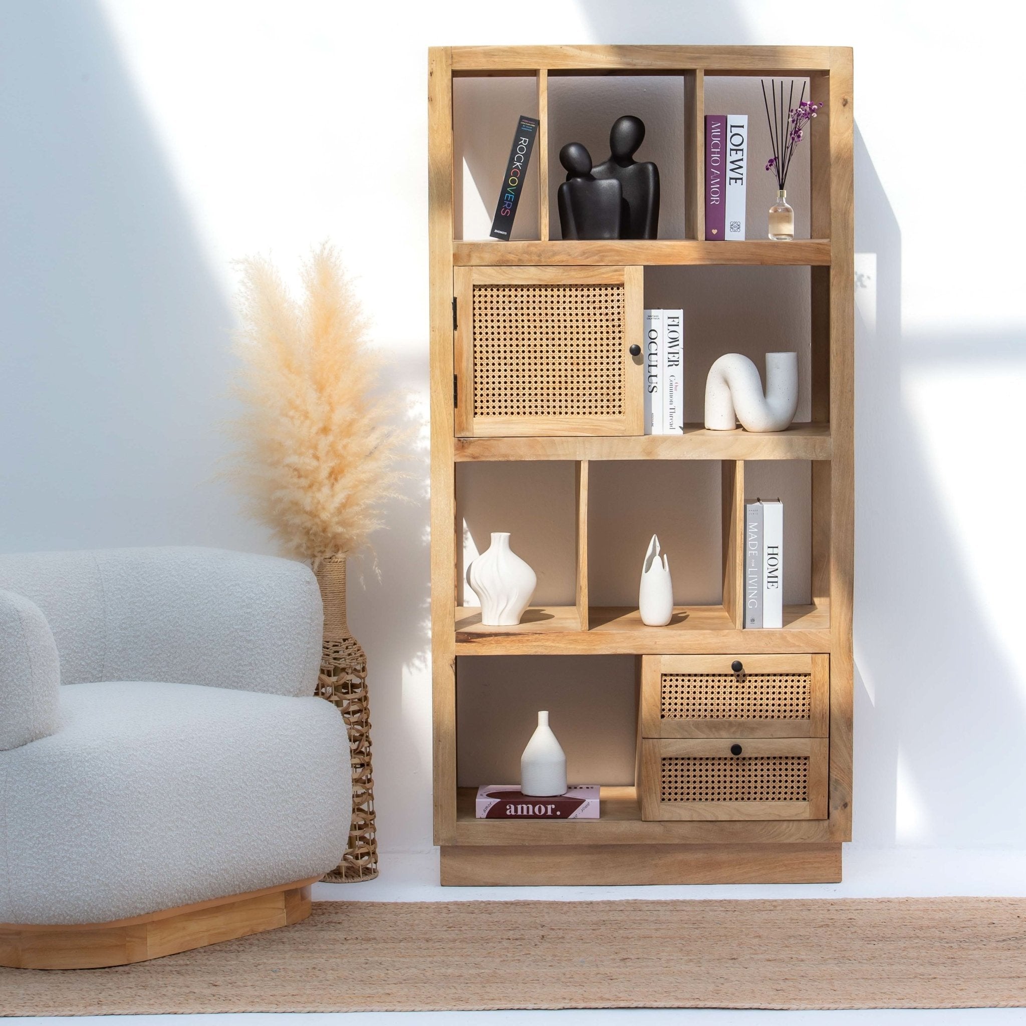 CANOVIA RATTAN MANGO WOOD BOOKSHELF - Art and craft furniture