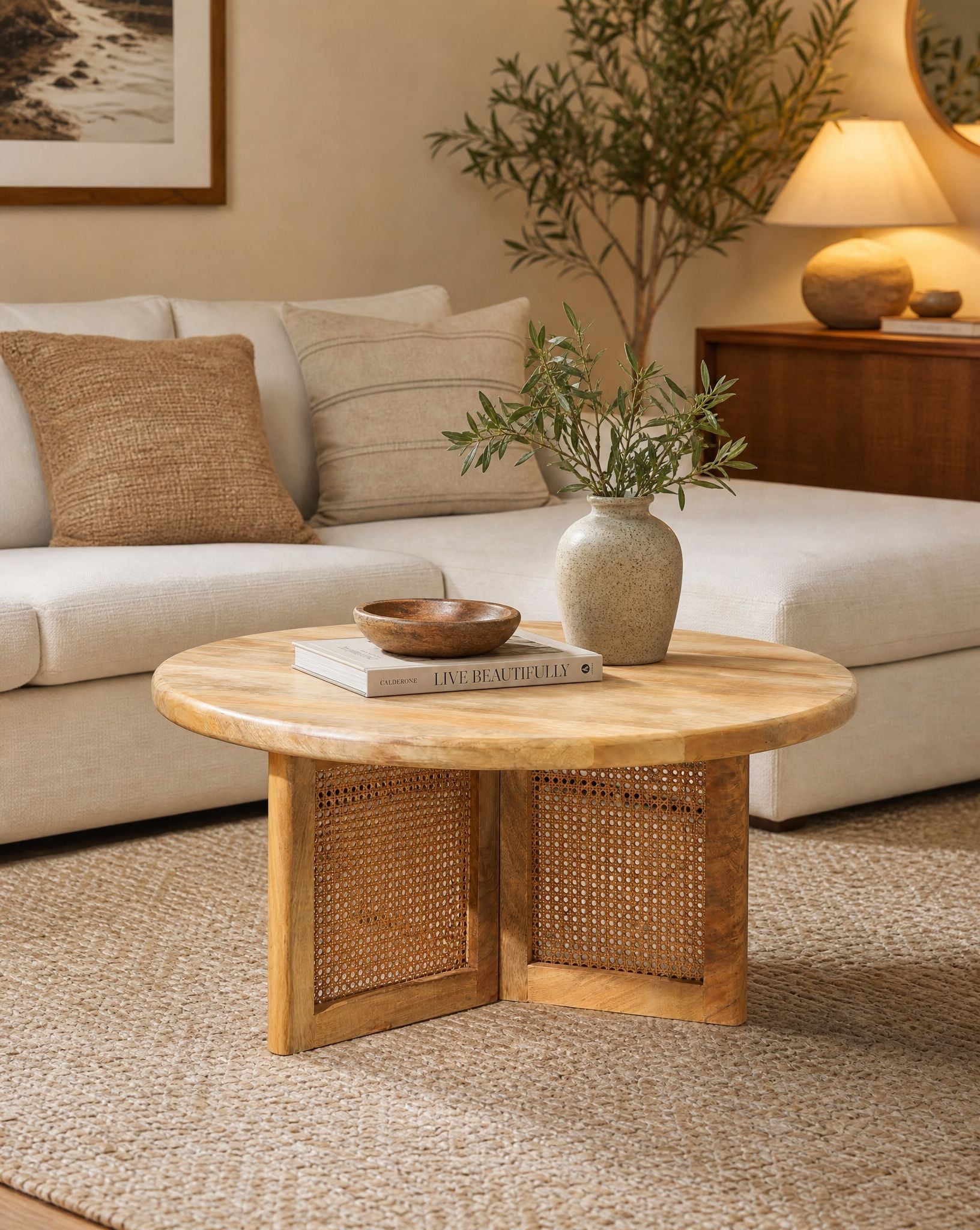Canovia Rattan Round Coffee Table - Art and craft furniture