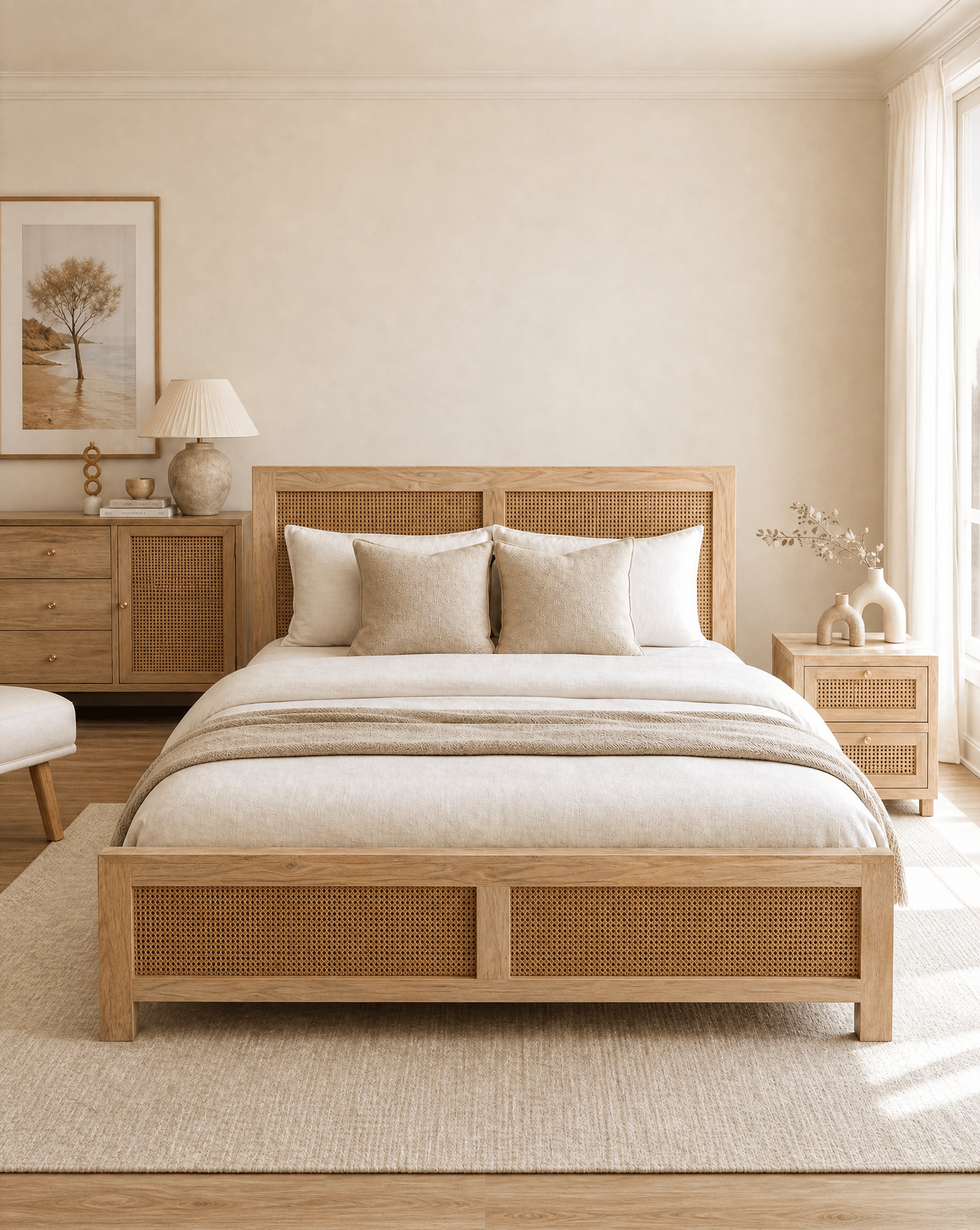 CANOVIA RATTAN WOODEN BED - Art and craft furniture