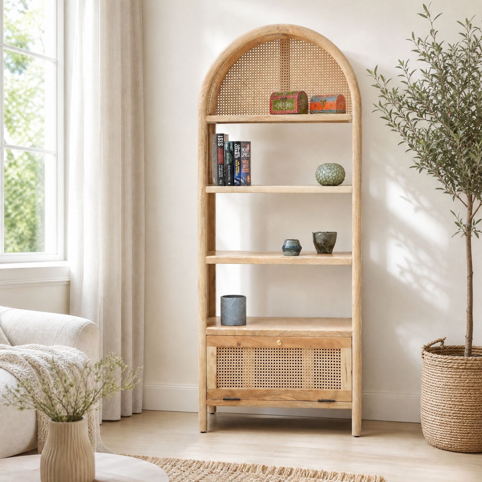 Canovia Rattan Wooden BookShelve - Art and craft furniture