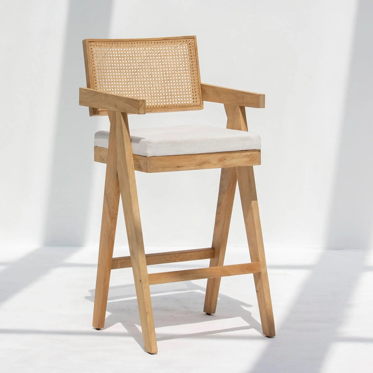 Canovia Wooden Cane High Bar Stool - Art and craft furniture