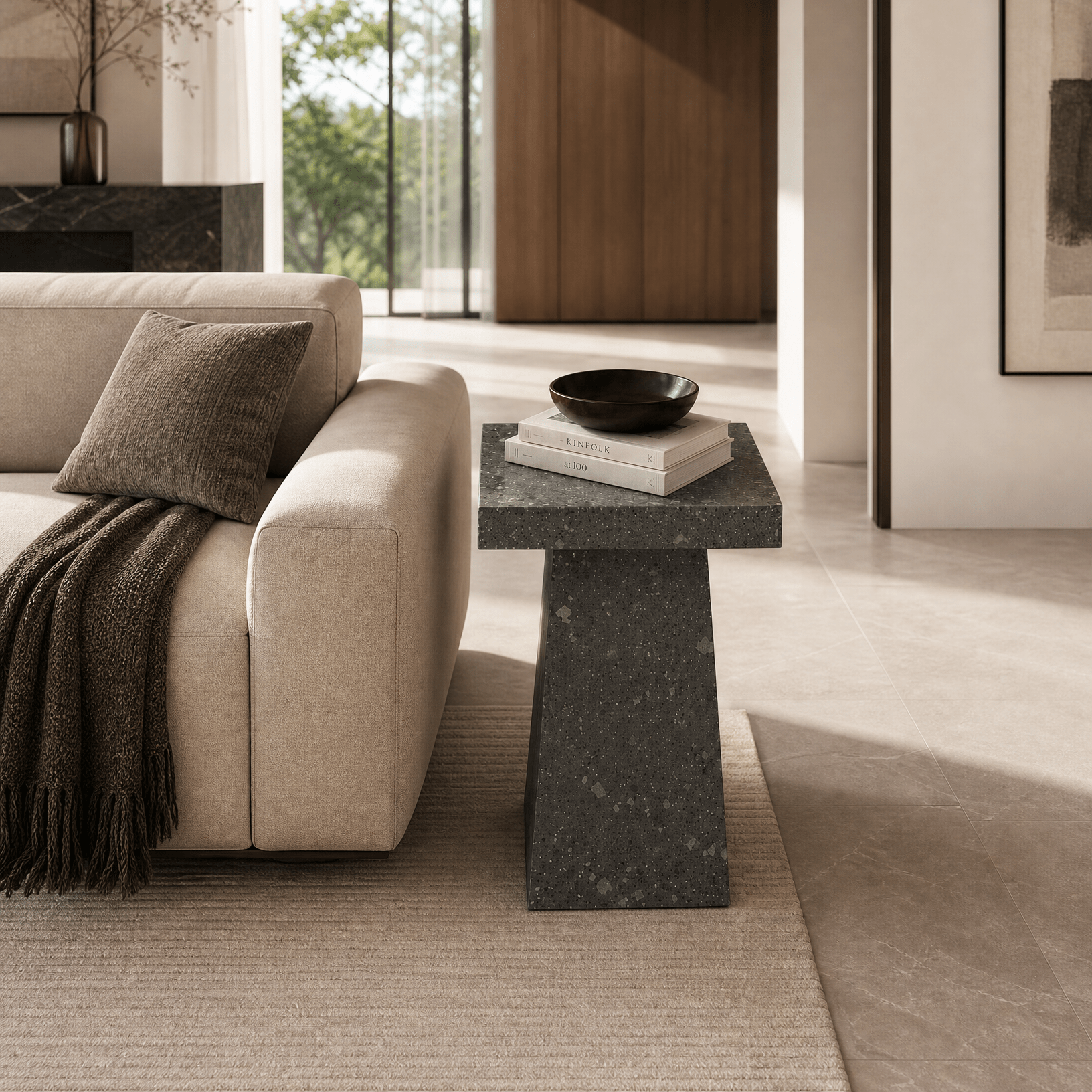Carnico Dark Grey Marble Side Table - Art and craft furniture
