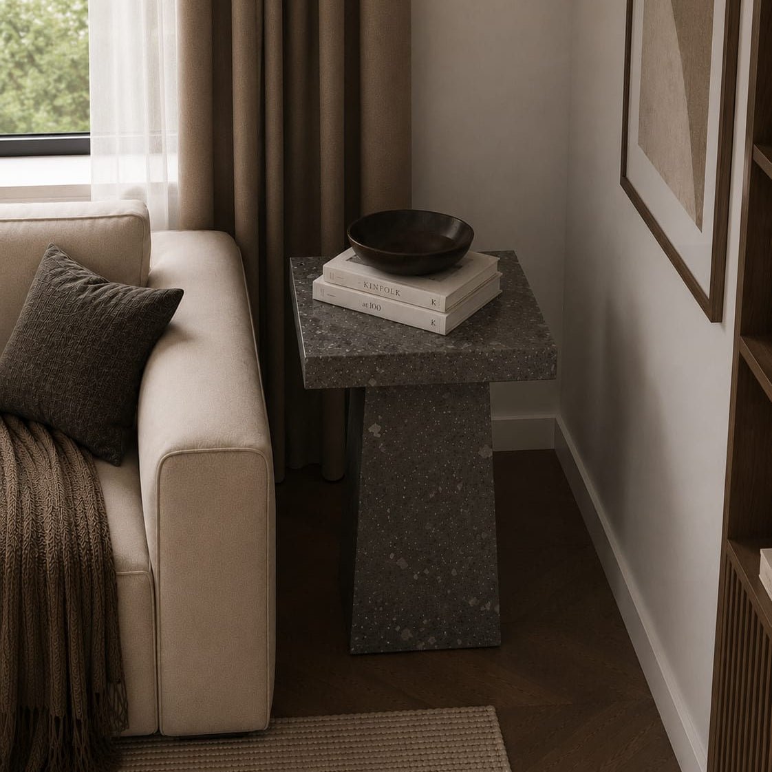 Carnico Dark Grey Marble Side Table - Art and craft furniture