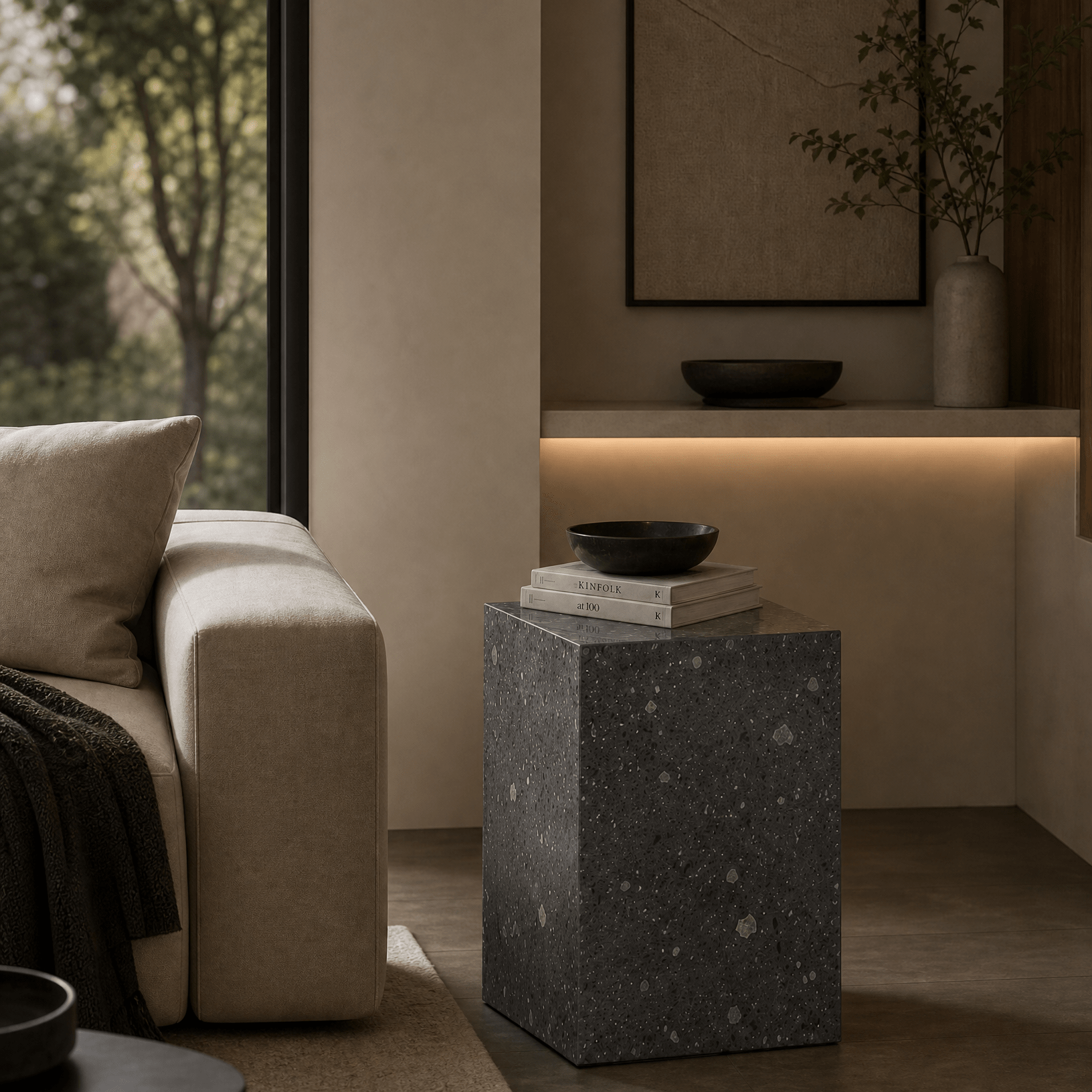 Carnico Dark Grey Side Table Plinth - Art and craft furniture