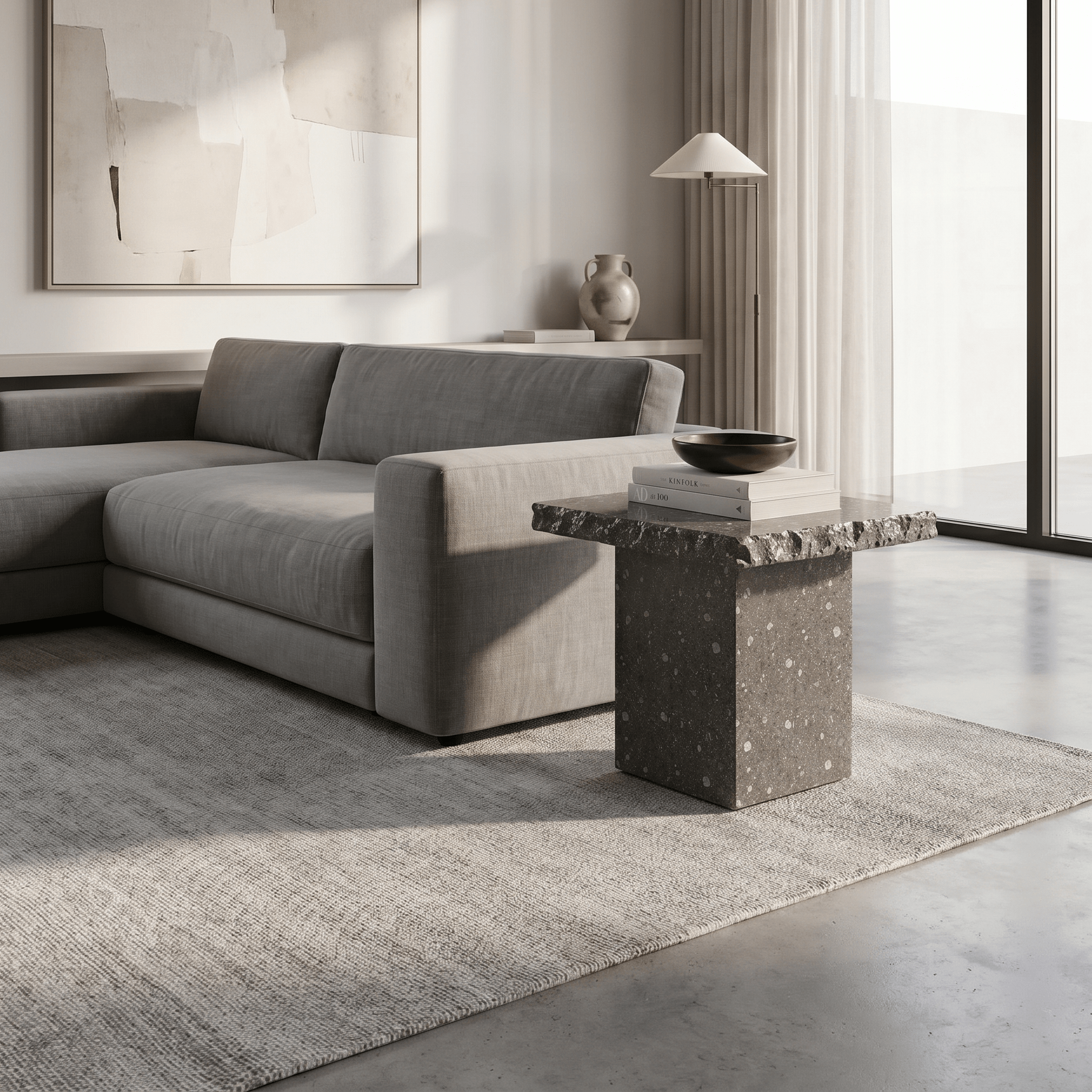 Carnico Marble Dark Grey Side Table - Art and craft furniture