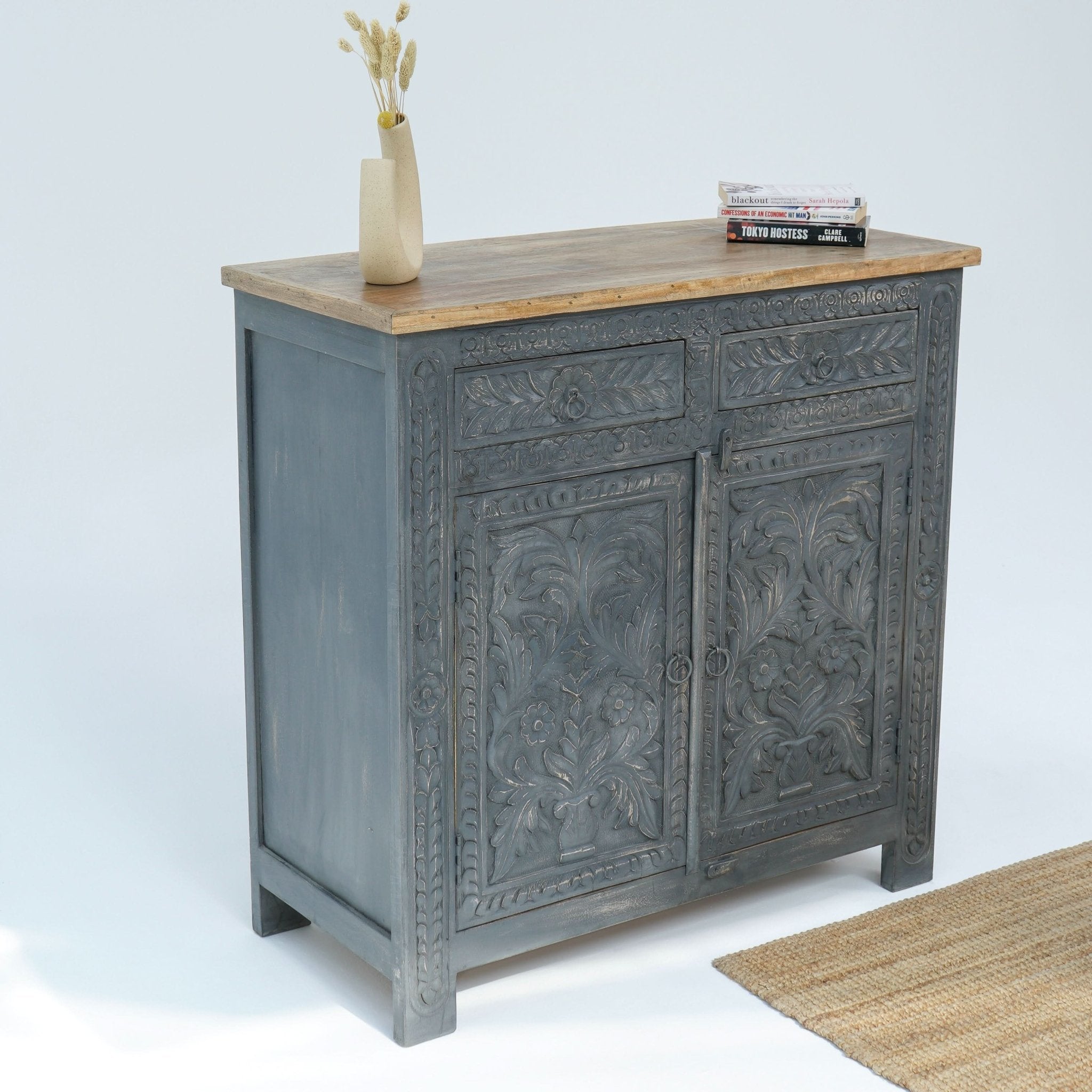 CARVA CARVING TWO DOOR TWO DRAWER SIDEBOARD - Art and craft furniture