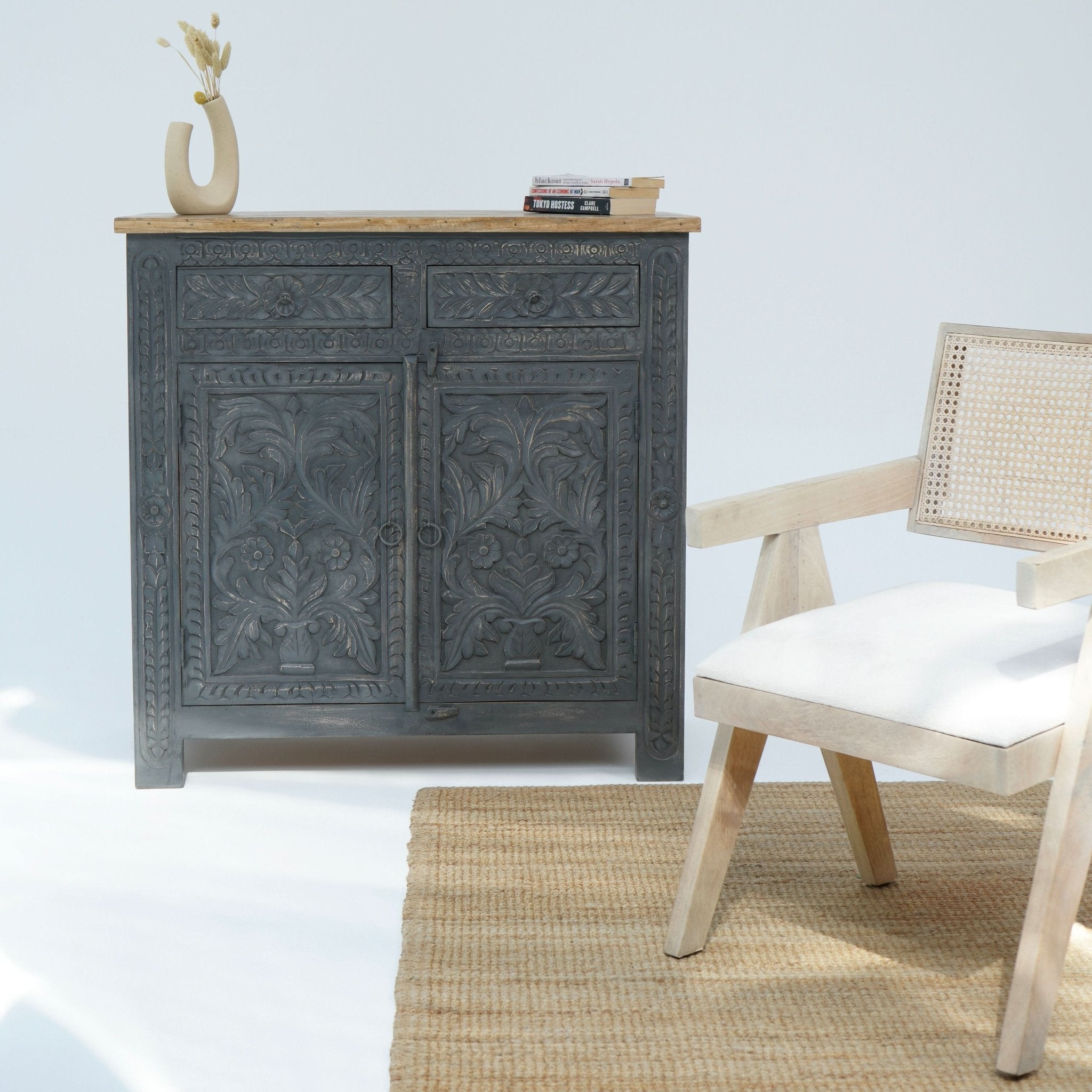 CARVA CARVING TWO DOOR TWO DRAWER SIDEBOARD - Art and craft furniture