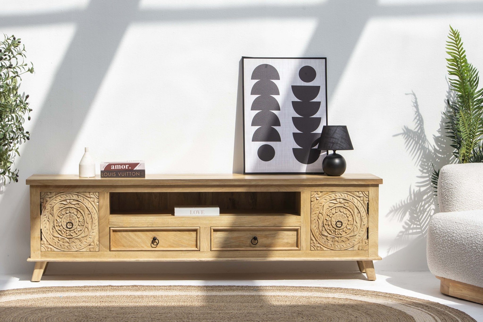 CARVA CARVING WOODEN TV STAND - Art and craft furniture