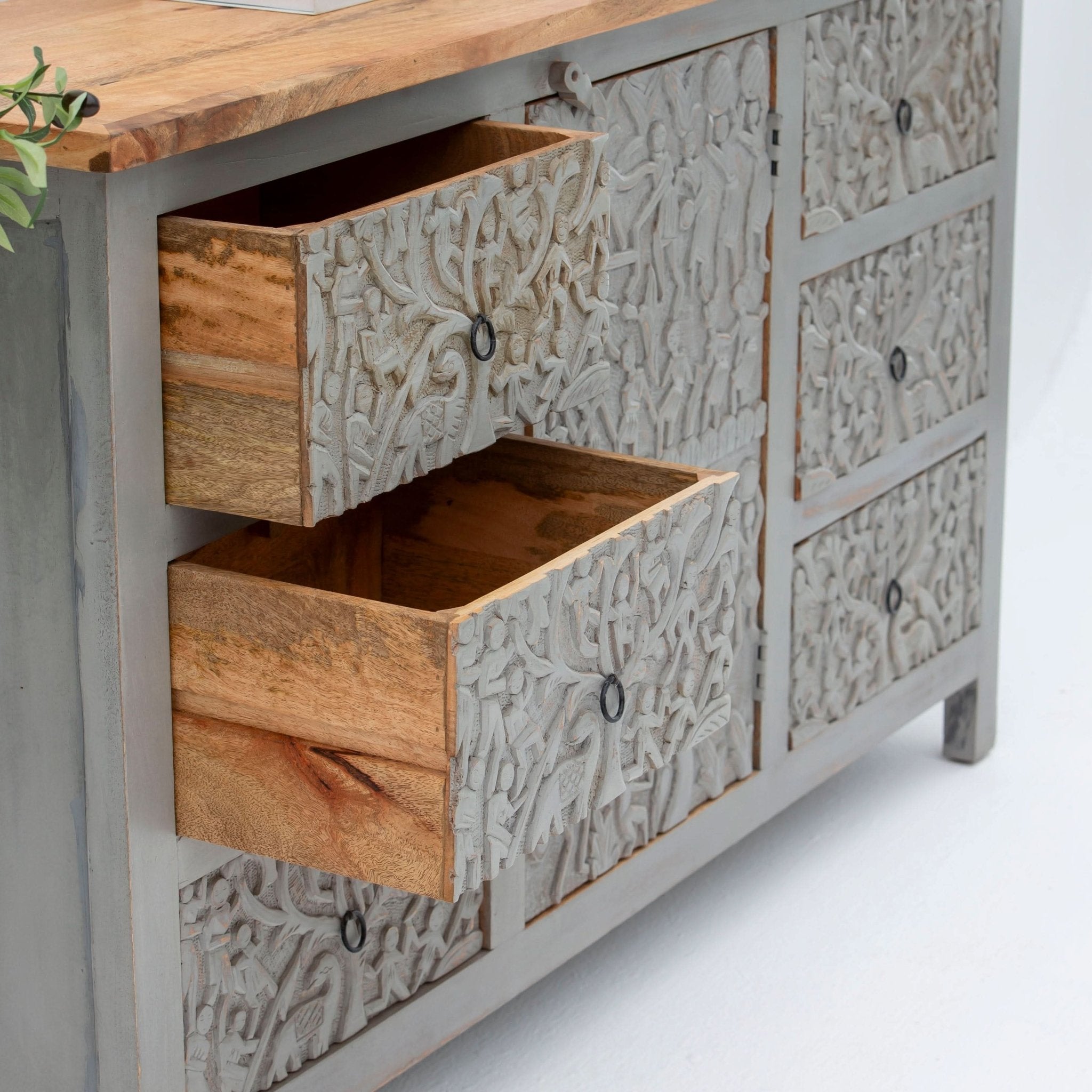 CARVING SIX DRAWER ONE DOOR SIDEBOARD - Art and craft furniture