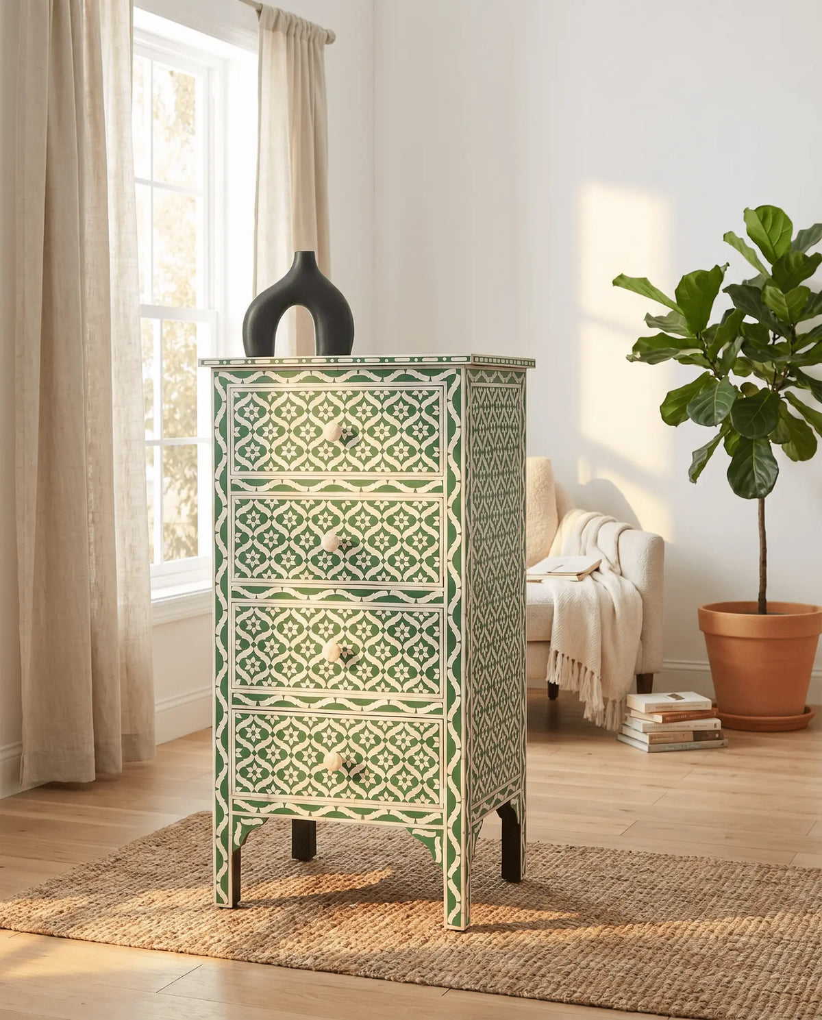 Celeste Green Inlay Four Drawer Drawchest - Art and craft furniture