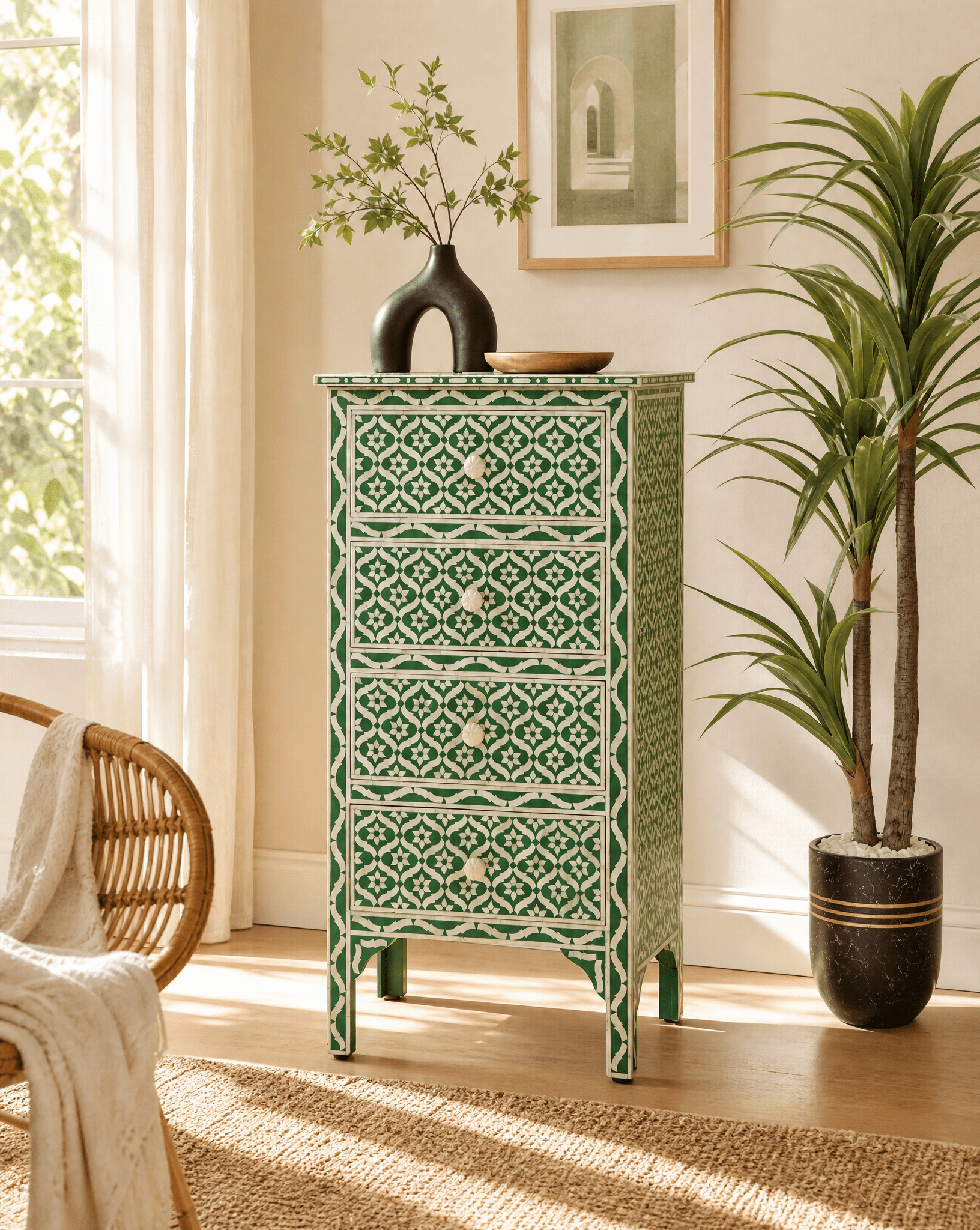 CELESTE GREEN INLAY FOUR DRAWER DRAWCHEST - Art and craft furniture