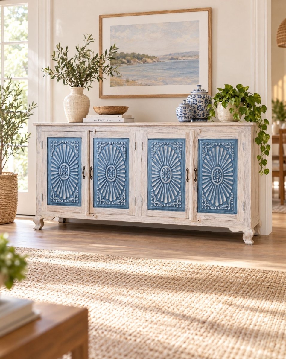 Charlore 4 Door Teak Wood Sideboard - Art and craft furniture