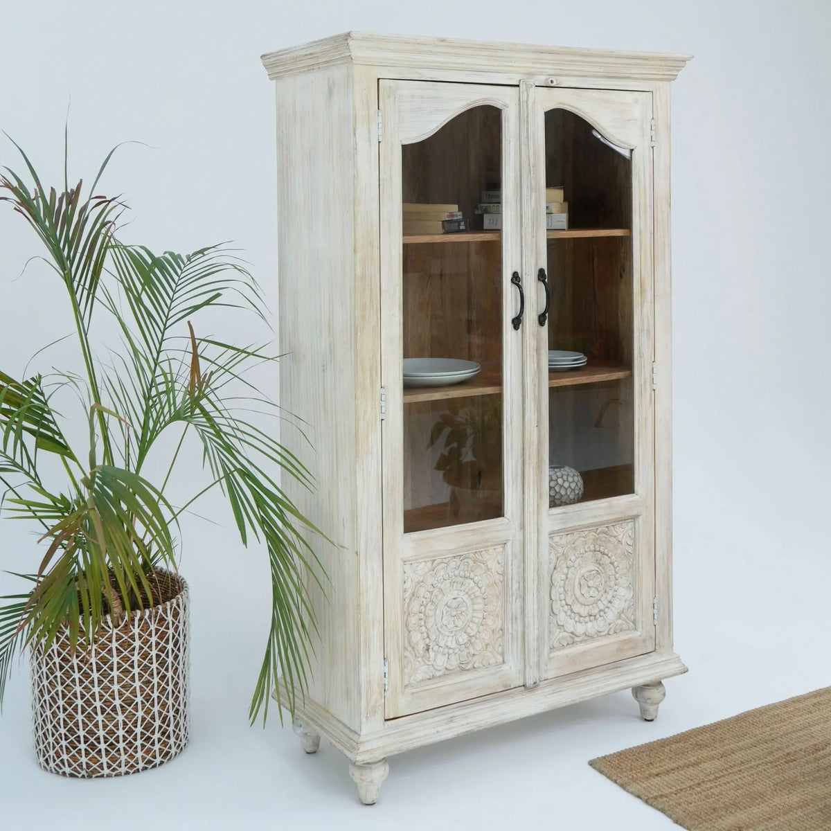 Virella Wood Carved Cabinet - Art and craft furniture