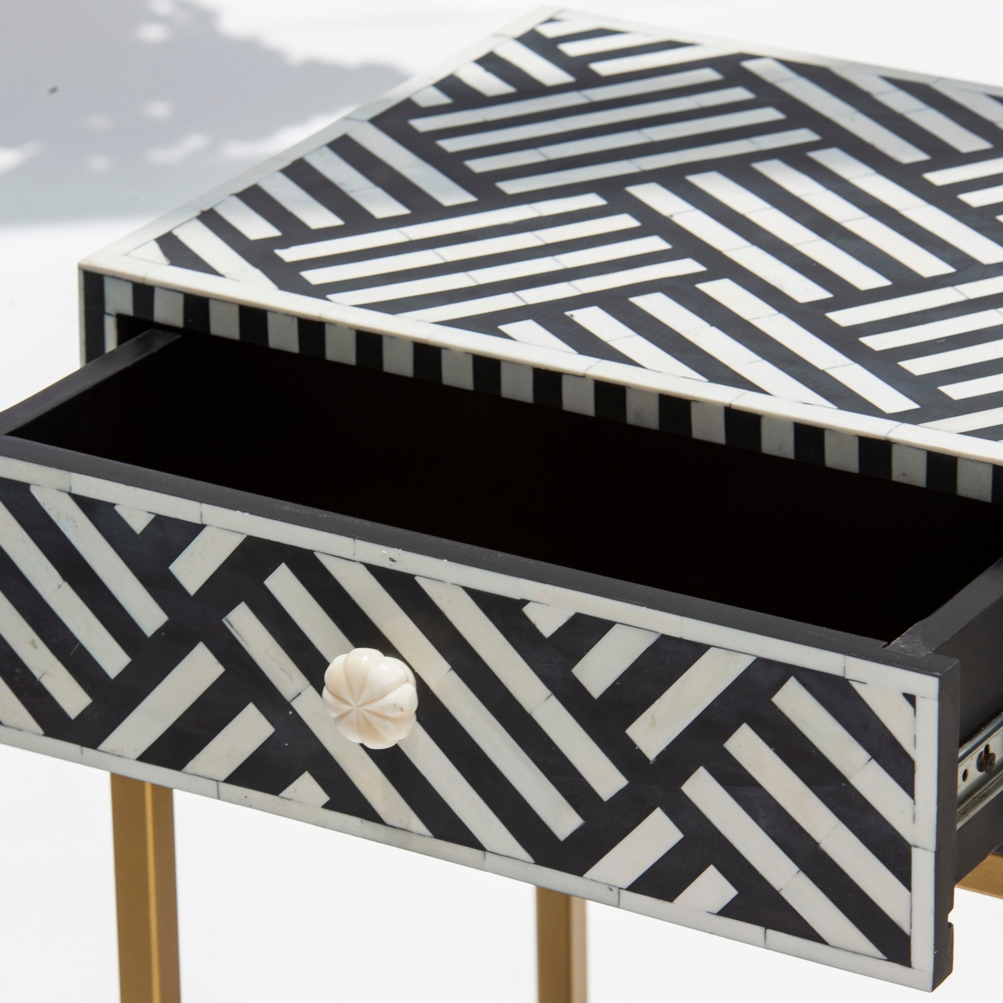 CRAFTLINE-BLACK INLAY ONE DRAWER BEDSIDE TABLE - Art and craft furniture
