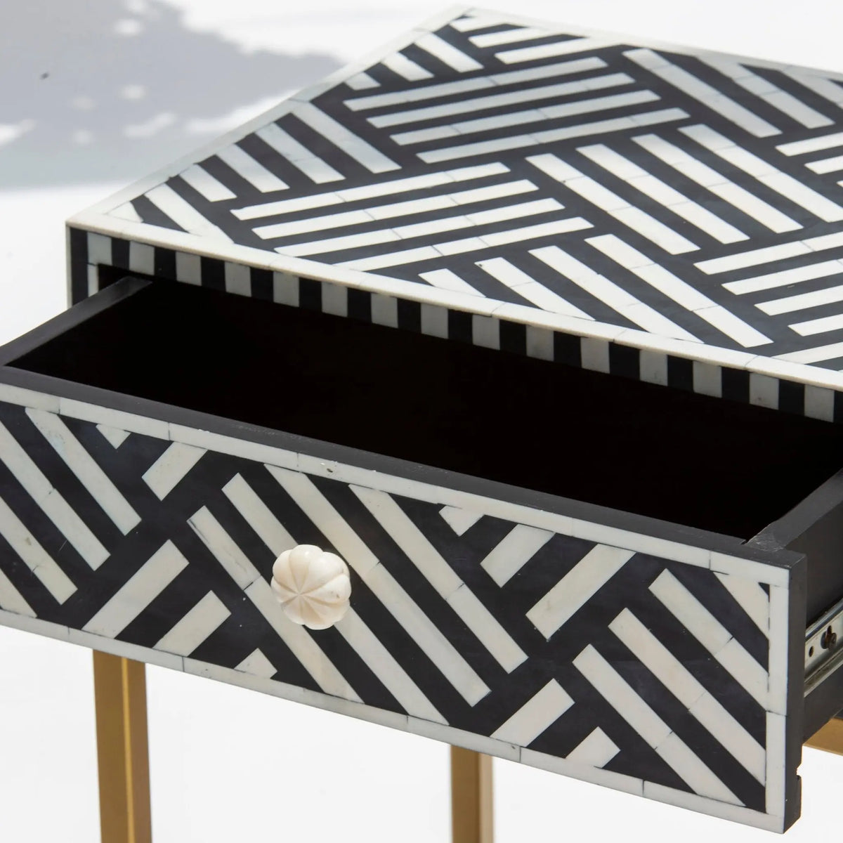 Craftline Black Inlay One Drawer Bedside table - Art and craft furniture