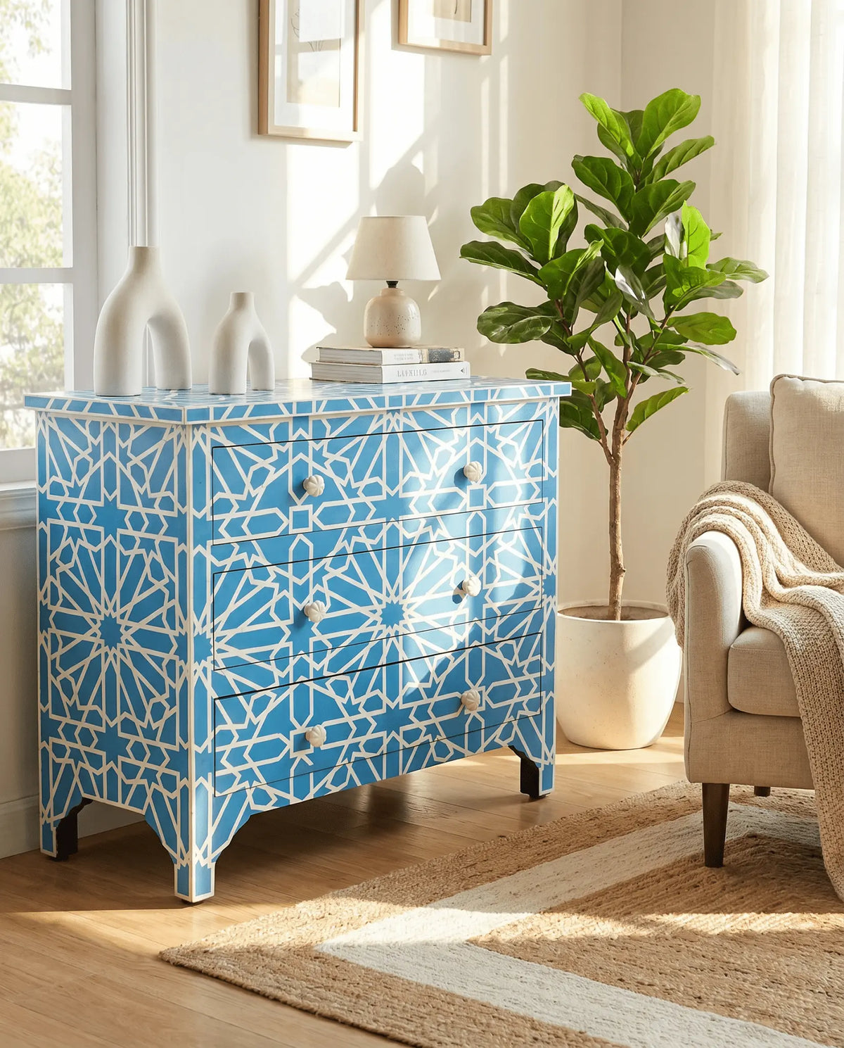Craftline Blue Inlay Three Drawer Drawchest - Art and craft furniture