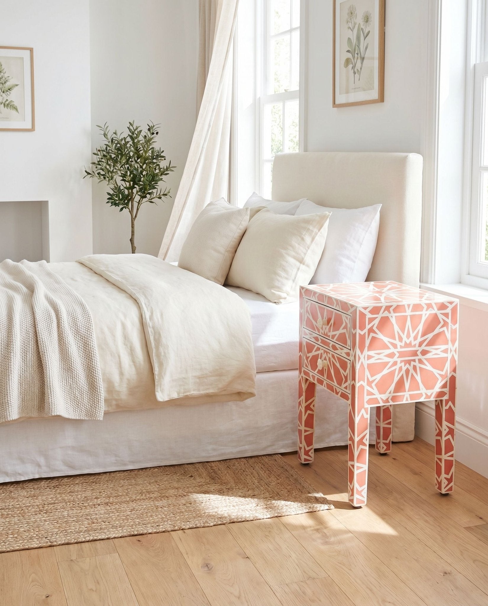 Craftline Red Inlay Beside Table - Art and craft furniture