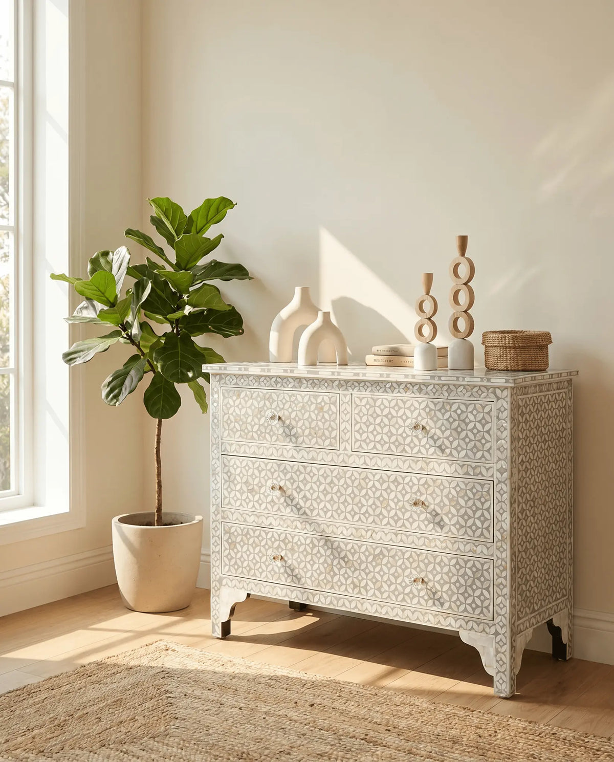 Crystal Mother Of Pearl Four Drawer Drawchest - Art and craft furniture