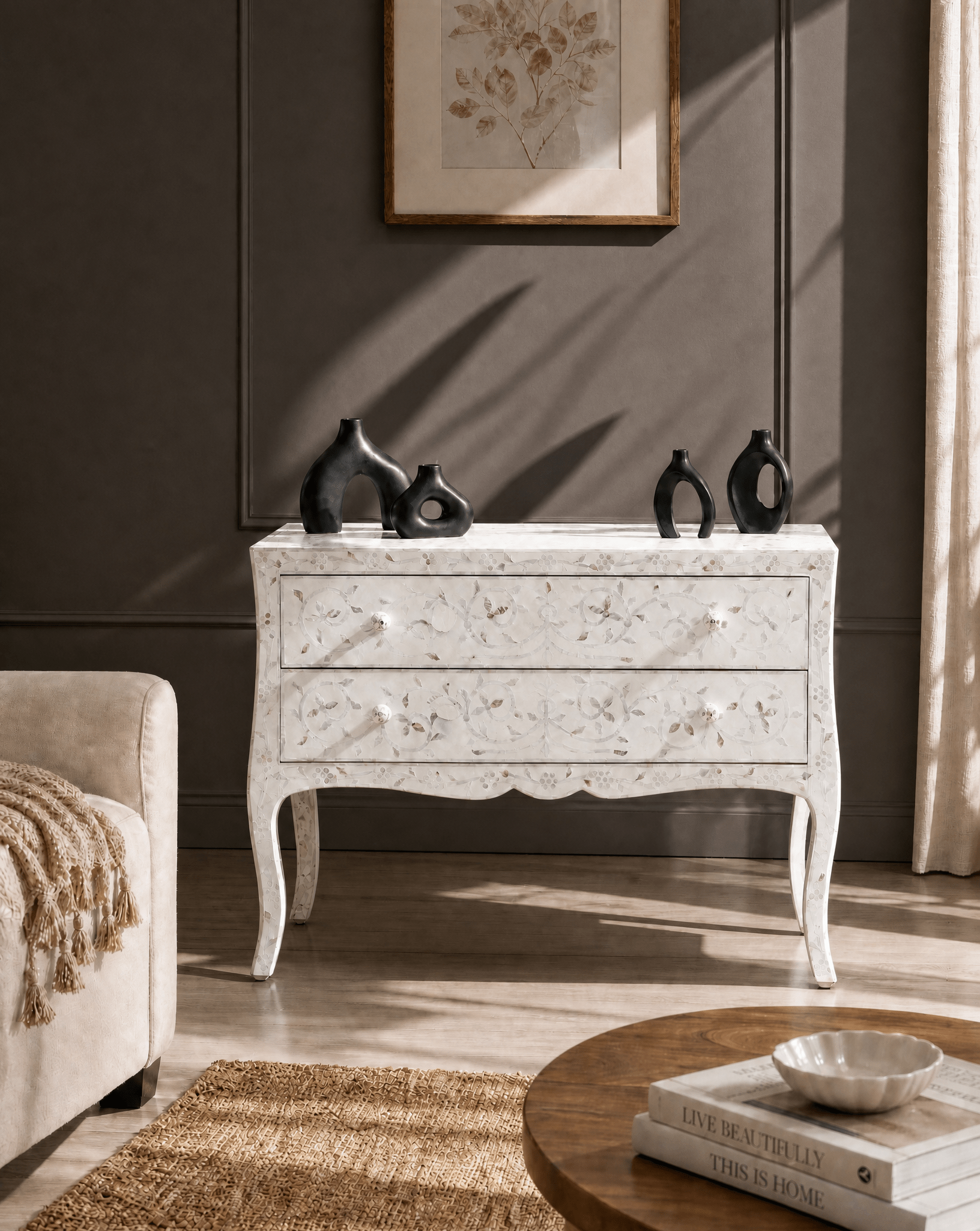 CRYSTAL WHITE MOTHER OF PEARL TWO DRAWER DRAWCHEST - Art and craft furniture
