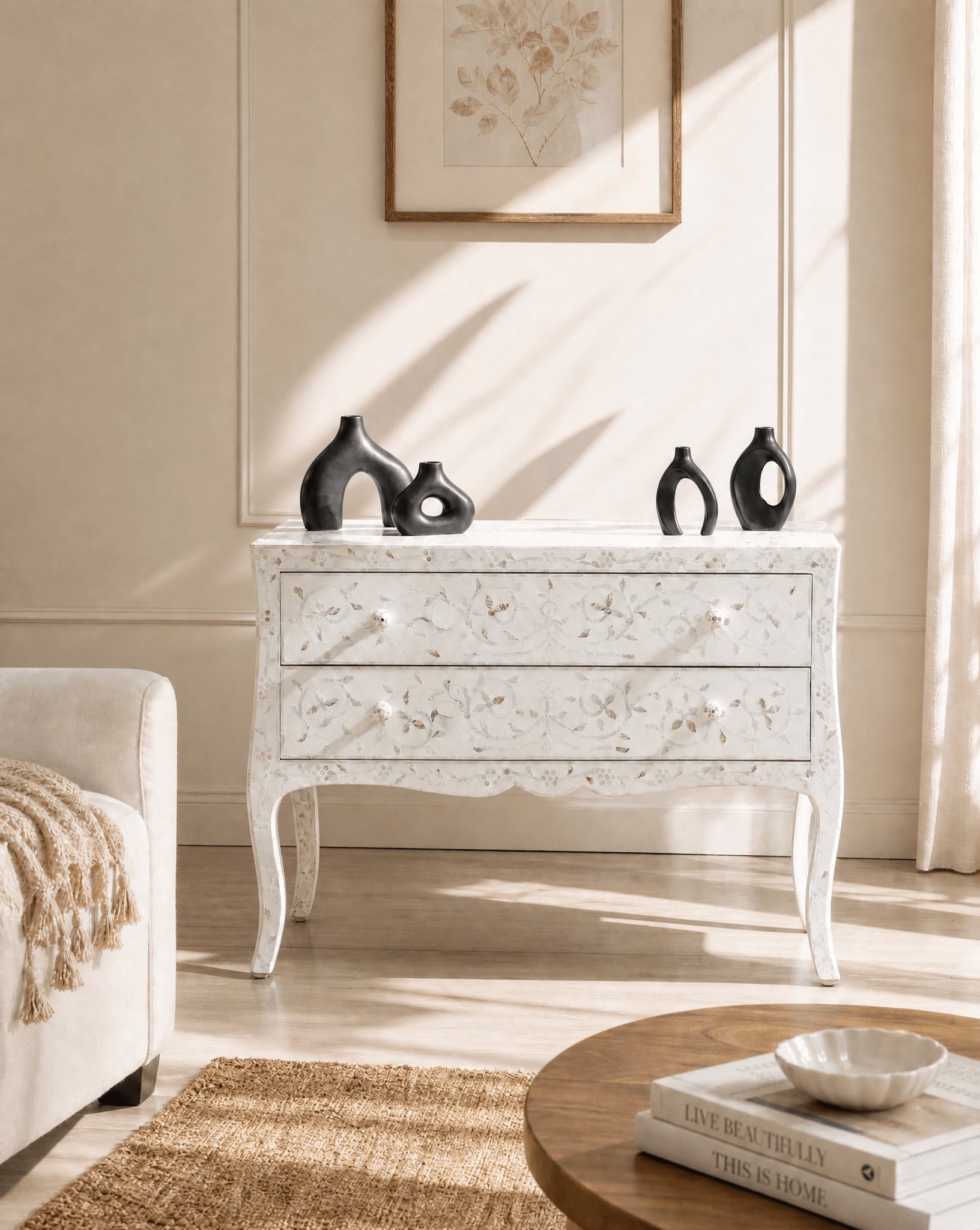 CRYSTAL WHITE MOTHER OF PEARL TWO DRAWER DRAWCHEST - Art and craft furniture