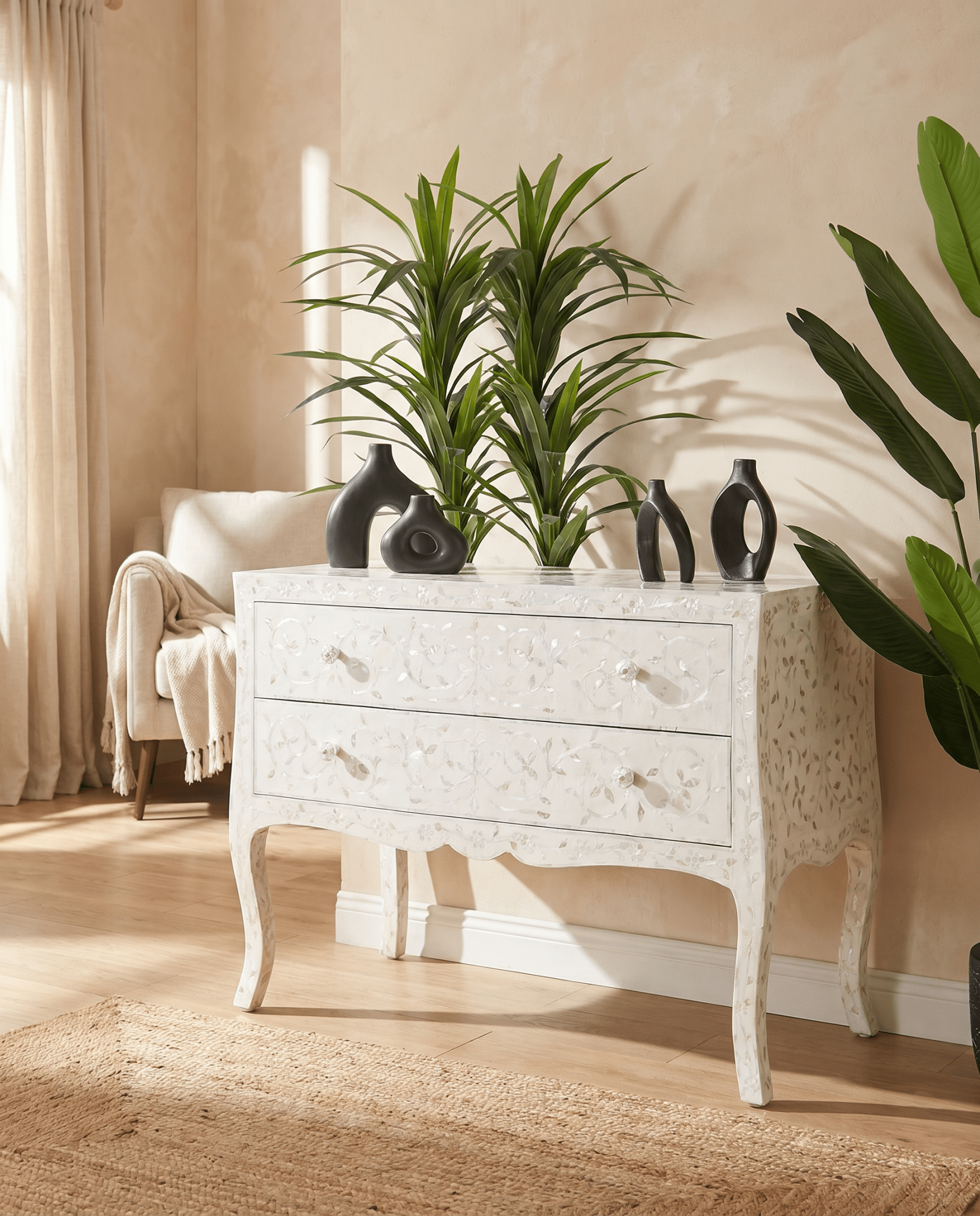 CRYSTAL WHITE MOTHER OF PEARL TWO DRAWER DRAWCHEST - Art and craft furniture