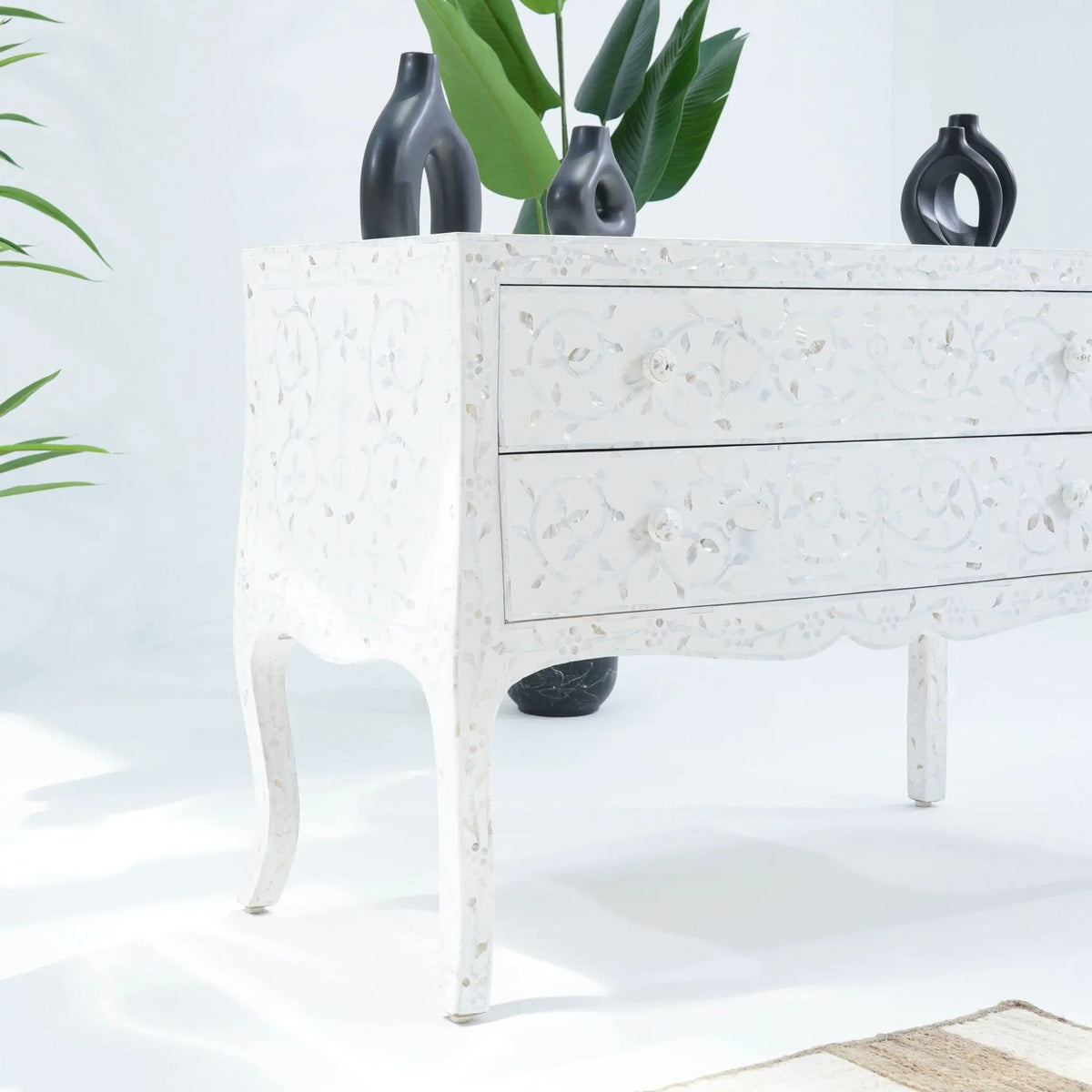 Crystal White Mother of Pearl Two Drawer Chest - Art and craft furniture