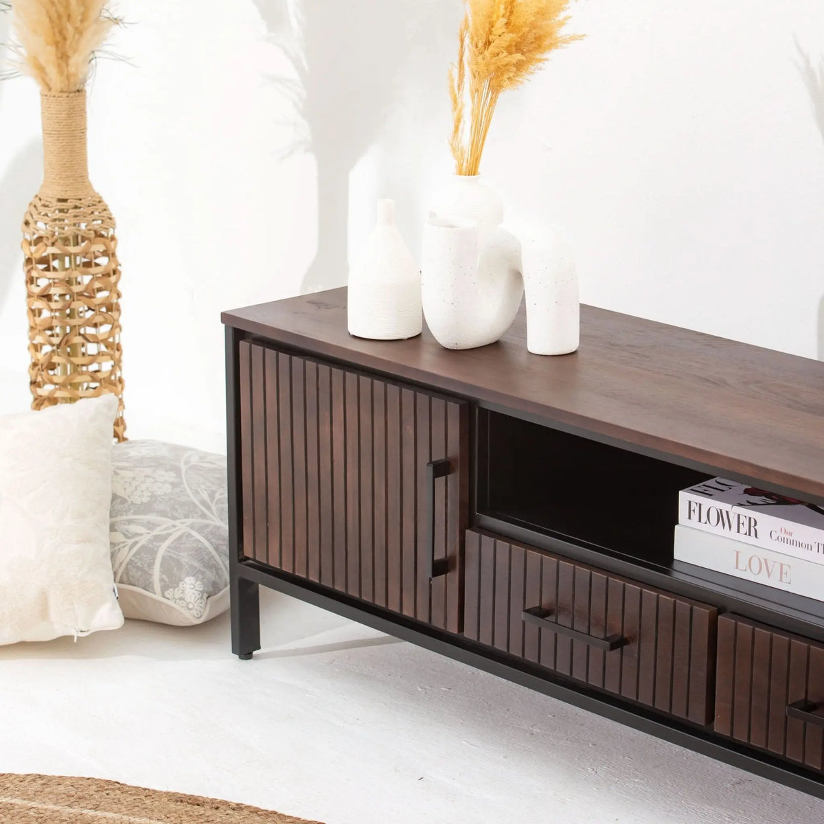 DANISH-LINING TWO DOOR TWO DRAWER TV STAND - Art and craft furniture