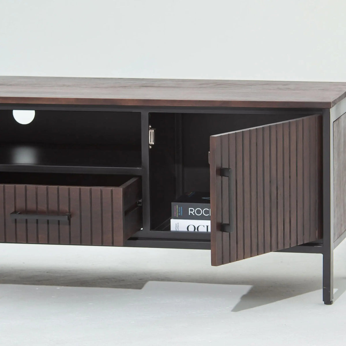 DANISH-LINING TWO DOOR TWO DRAWER TV STAND - Art and craft furniture