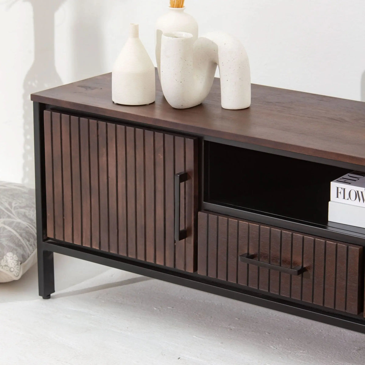 DANISH-LINING TWO DOOR TWO DRAWER TV STAND - Art and craft furniture