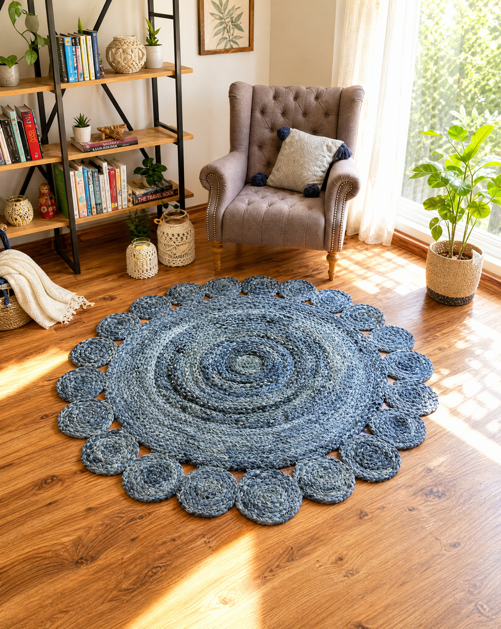 DENIM FLORA ROUND RUG - Art and craft furniture