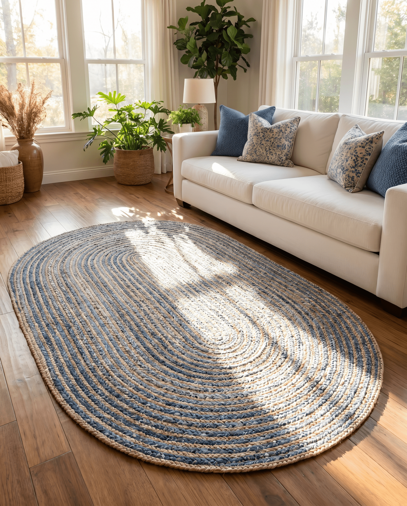 ELARA DENIM AND JUTE HANDMADE RUG - Art and craft furniture